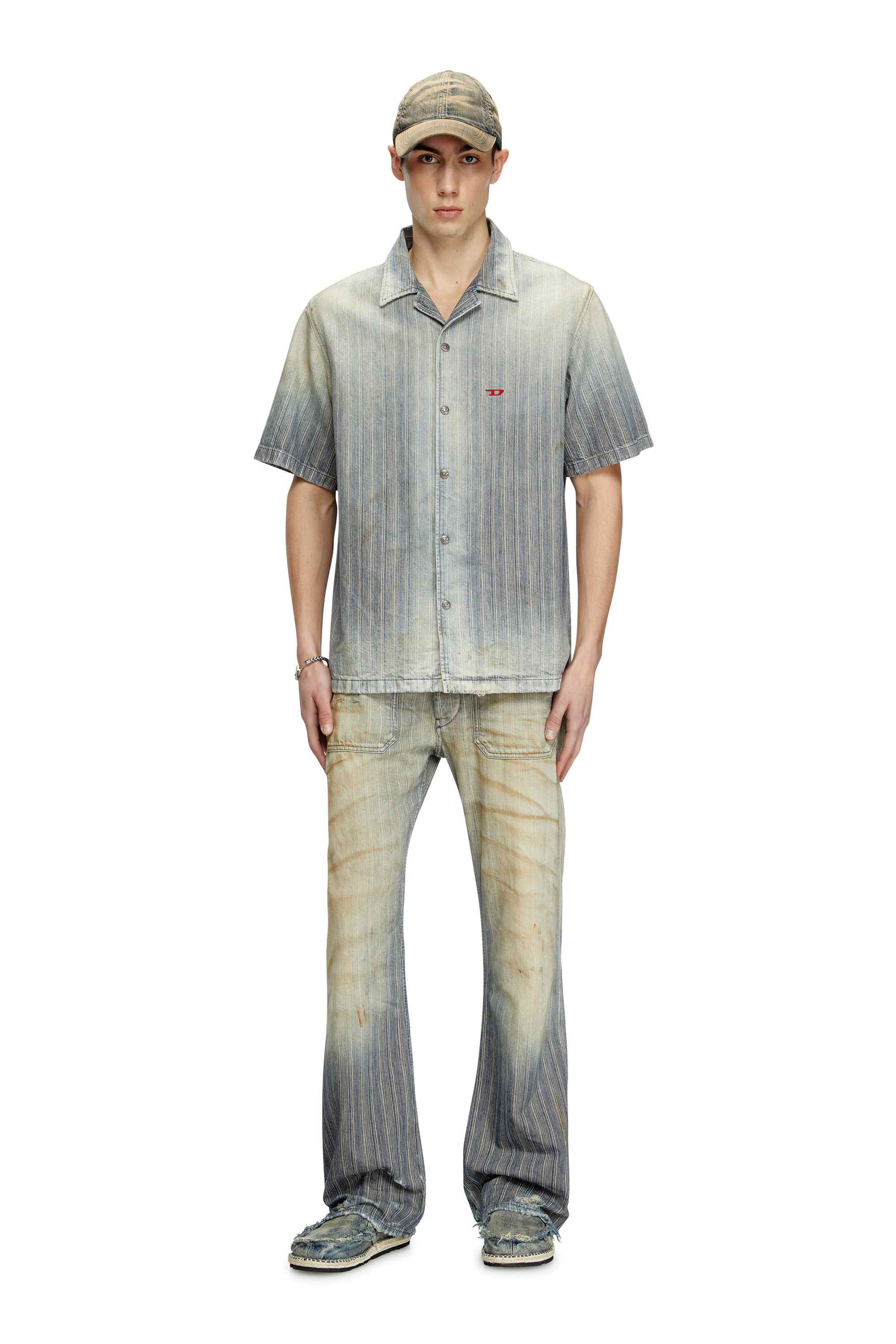 Blue Bowling shirt in striped indigo denim