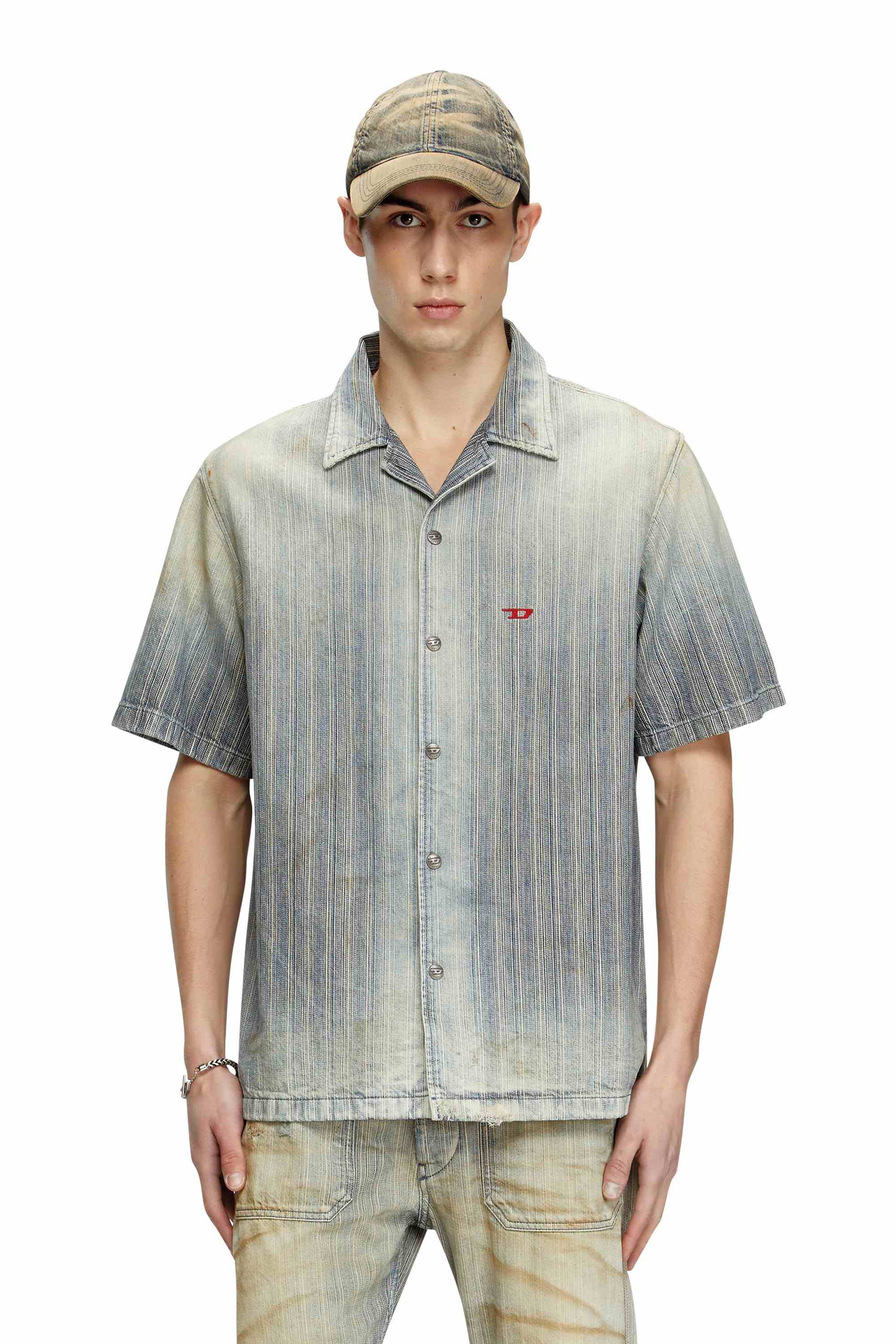 Blue Bowling shirt in striped indigo denim