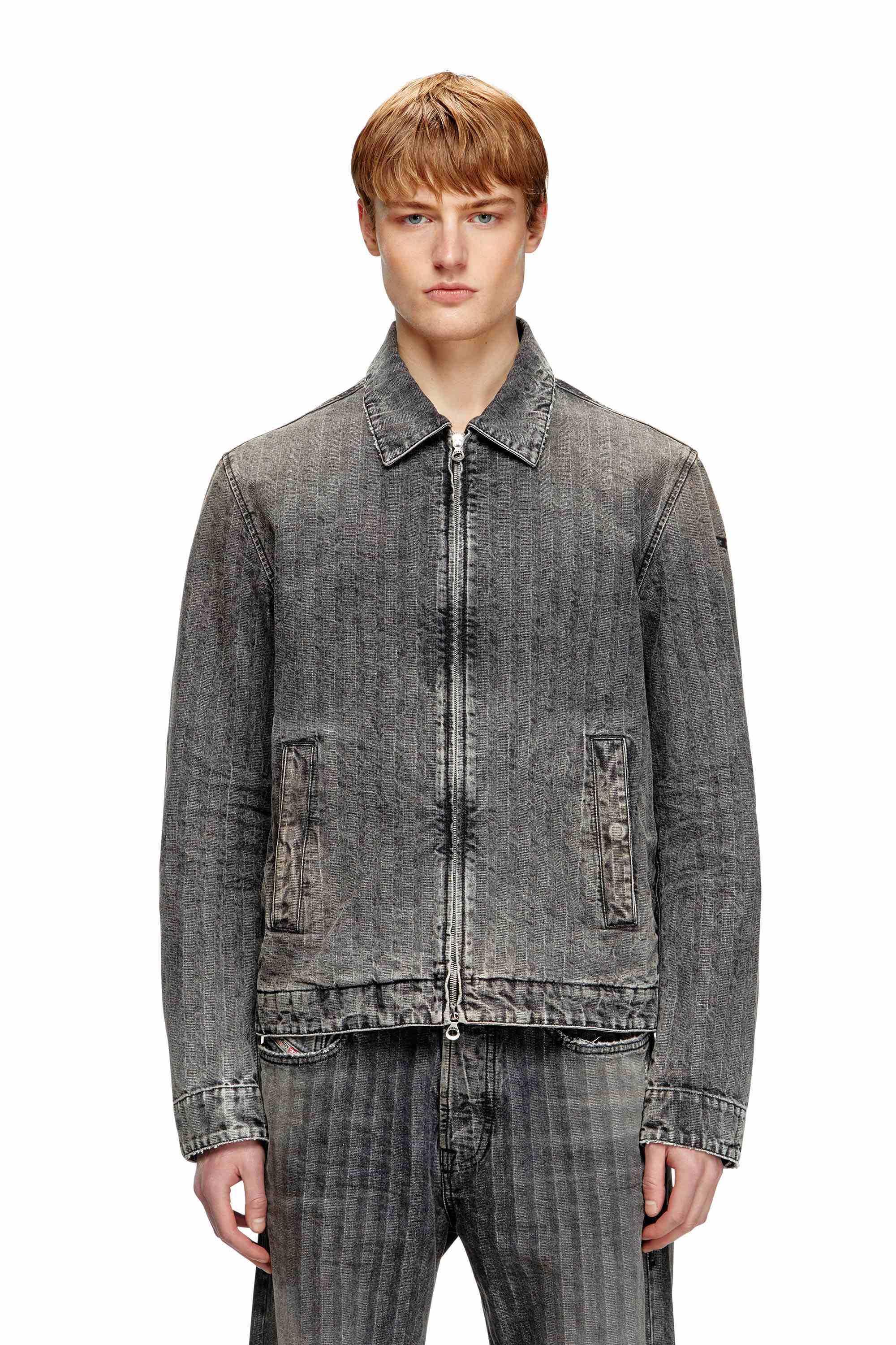 Black Blouson jacket in herringbone denim