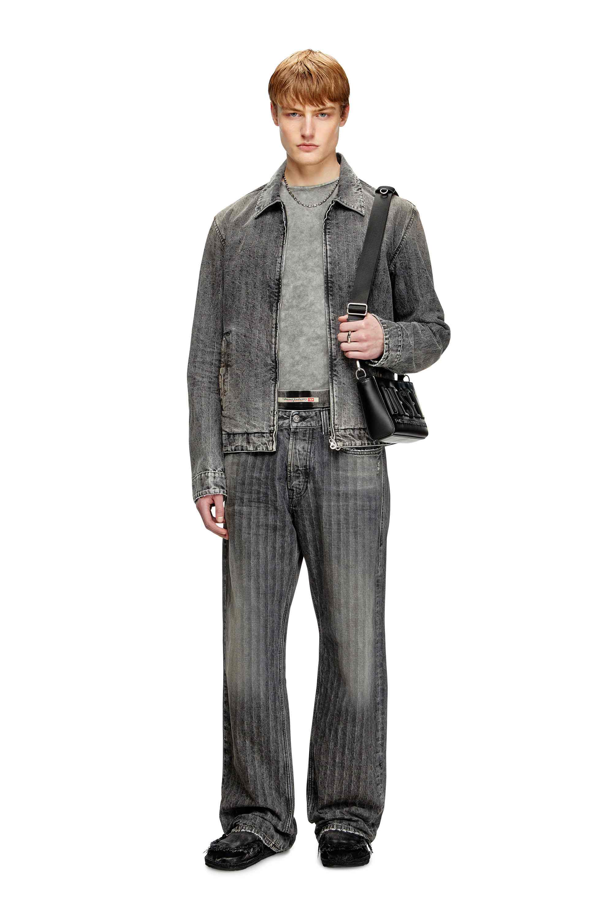 Black Blouson jacket in herringbone denim
