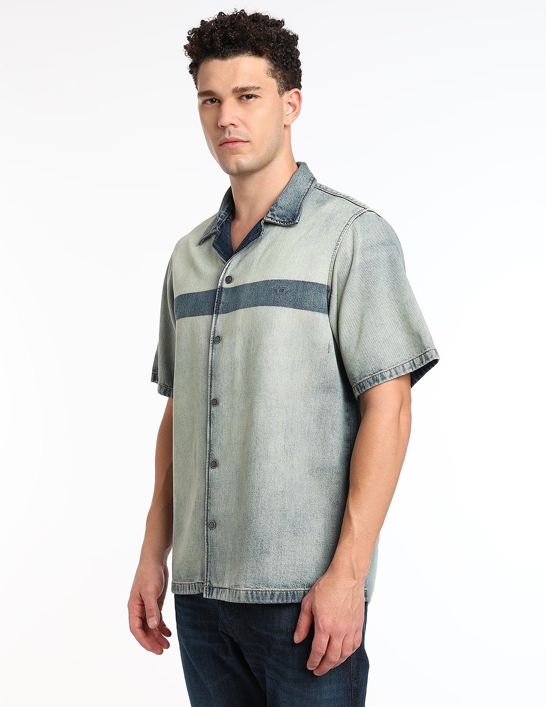 Blue  Bowling shirt in light bicolour denim