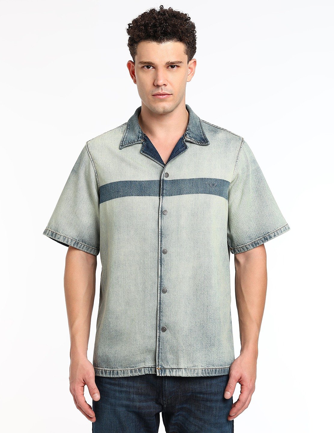 Blue  Bowling shirt in light bicolour denim