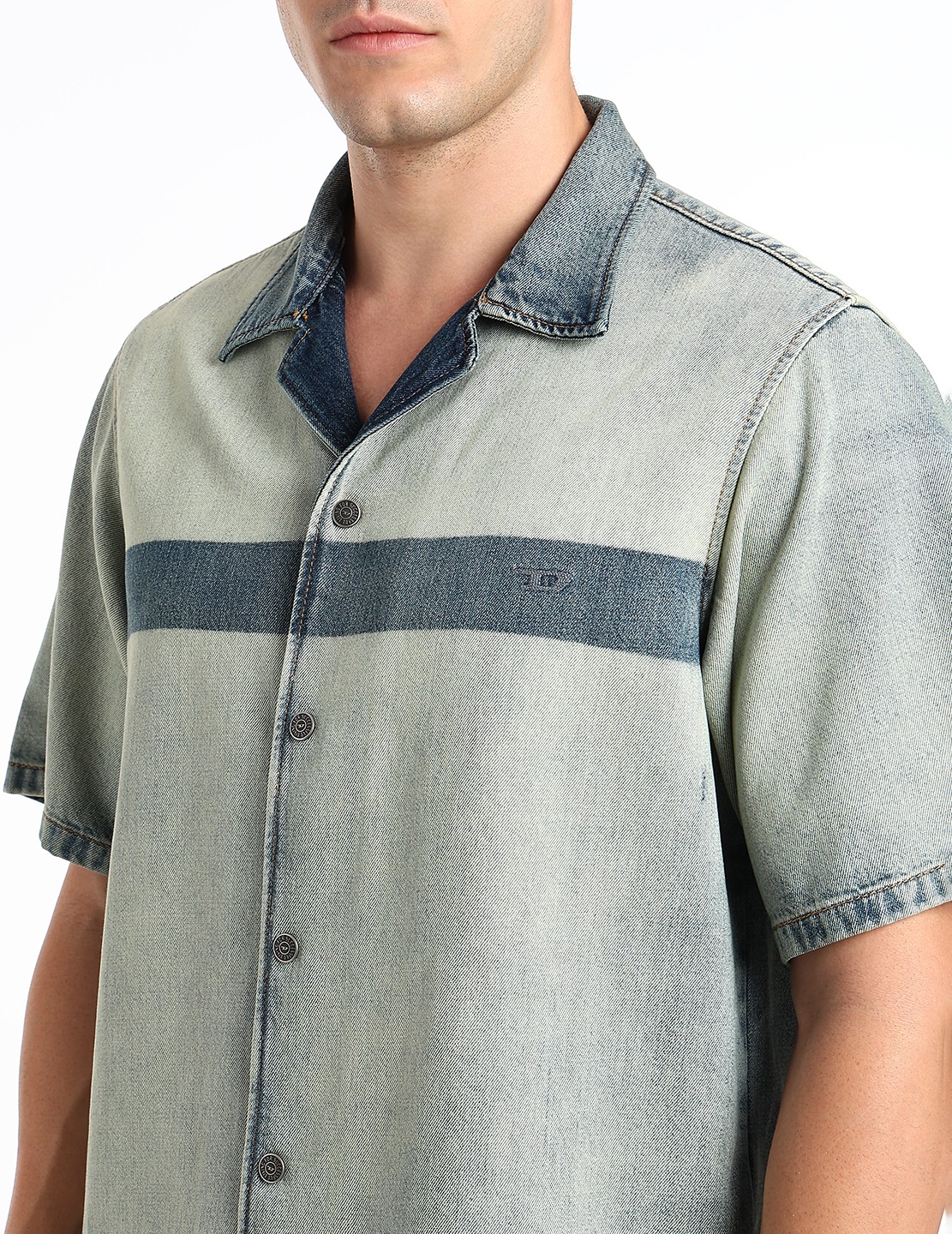 Blue  Bowling shirt in light bicolour denim
