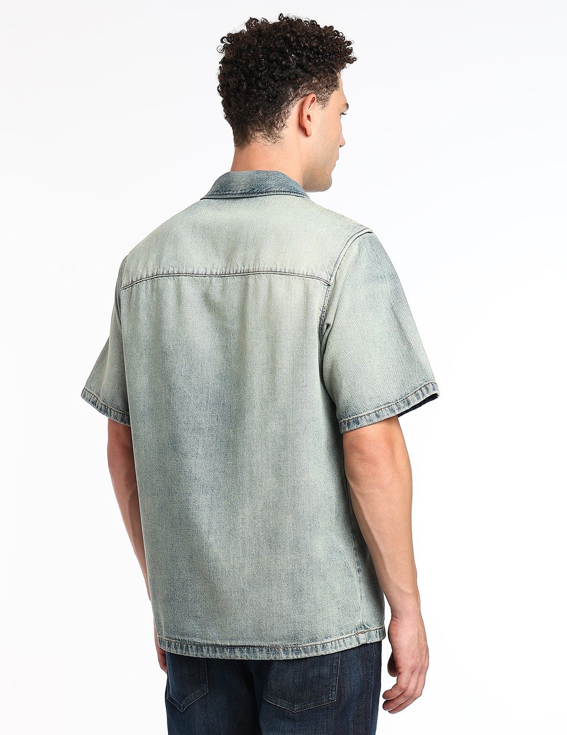 Blue  Bowling shirt in light bicolour denim