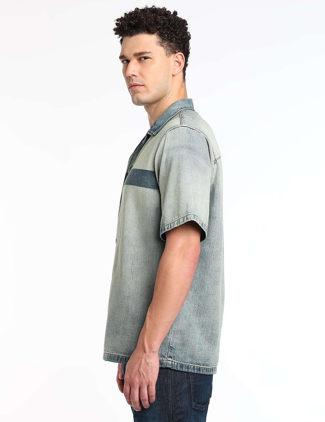 Blue  Bowling shirt in light bicolour denim
