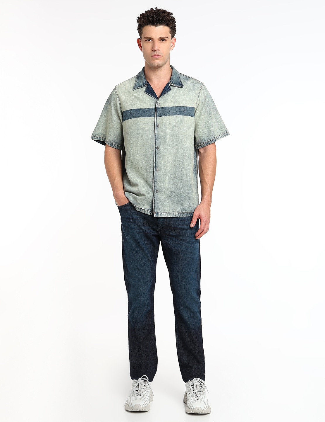 Blue  Bowling shirt in light bicolour denim