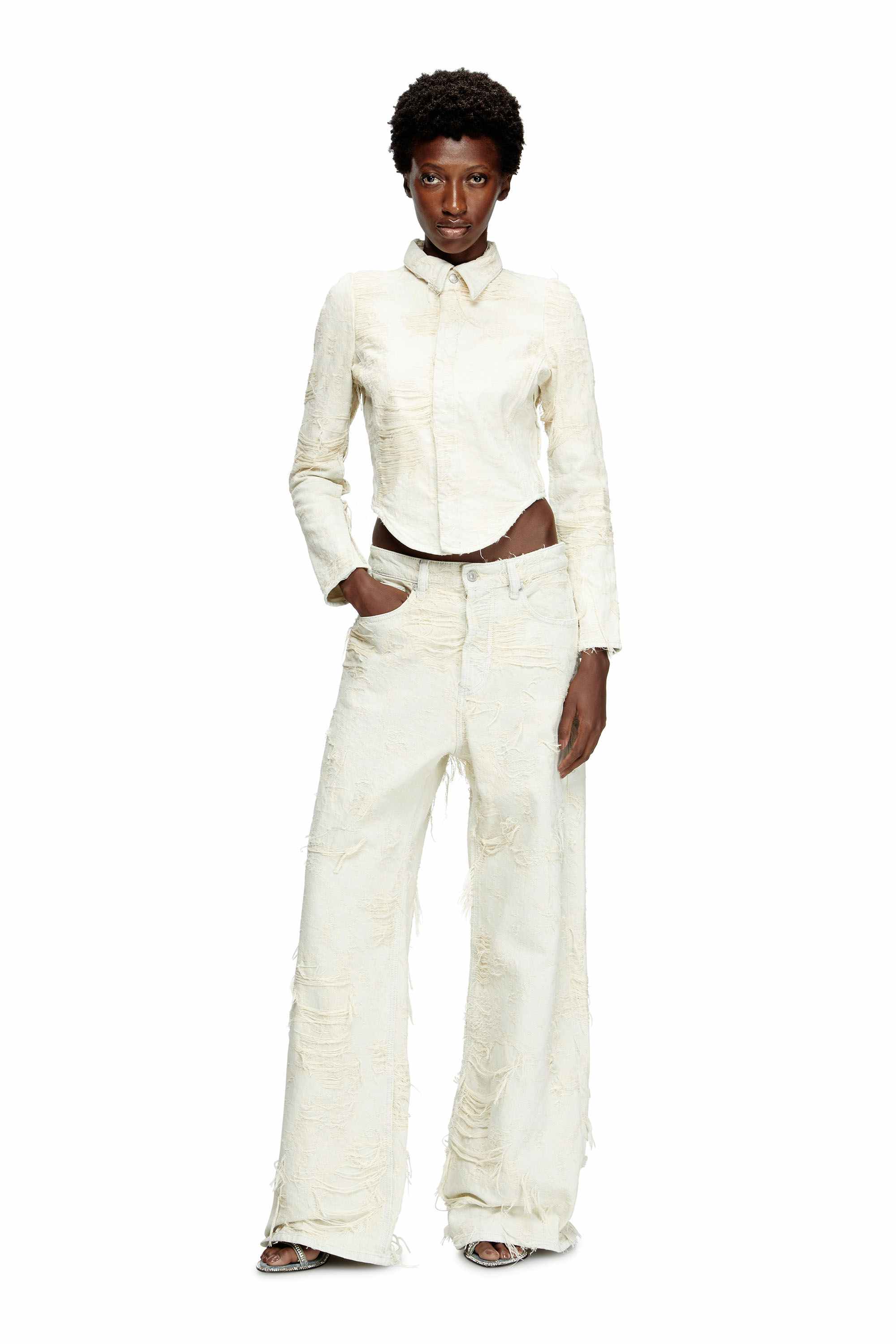 White  Shirt in jacquard denim with floating threads