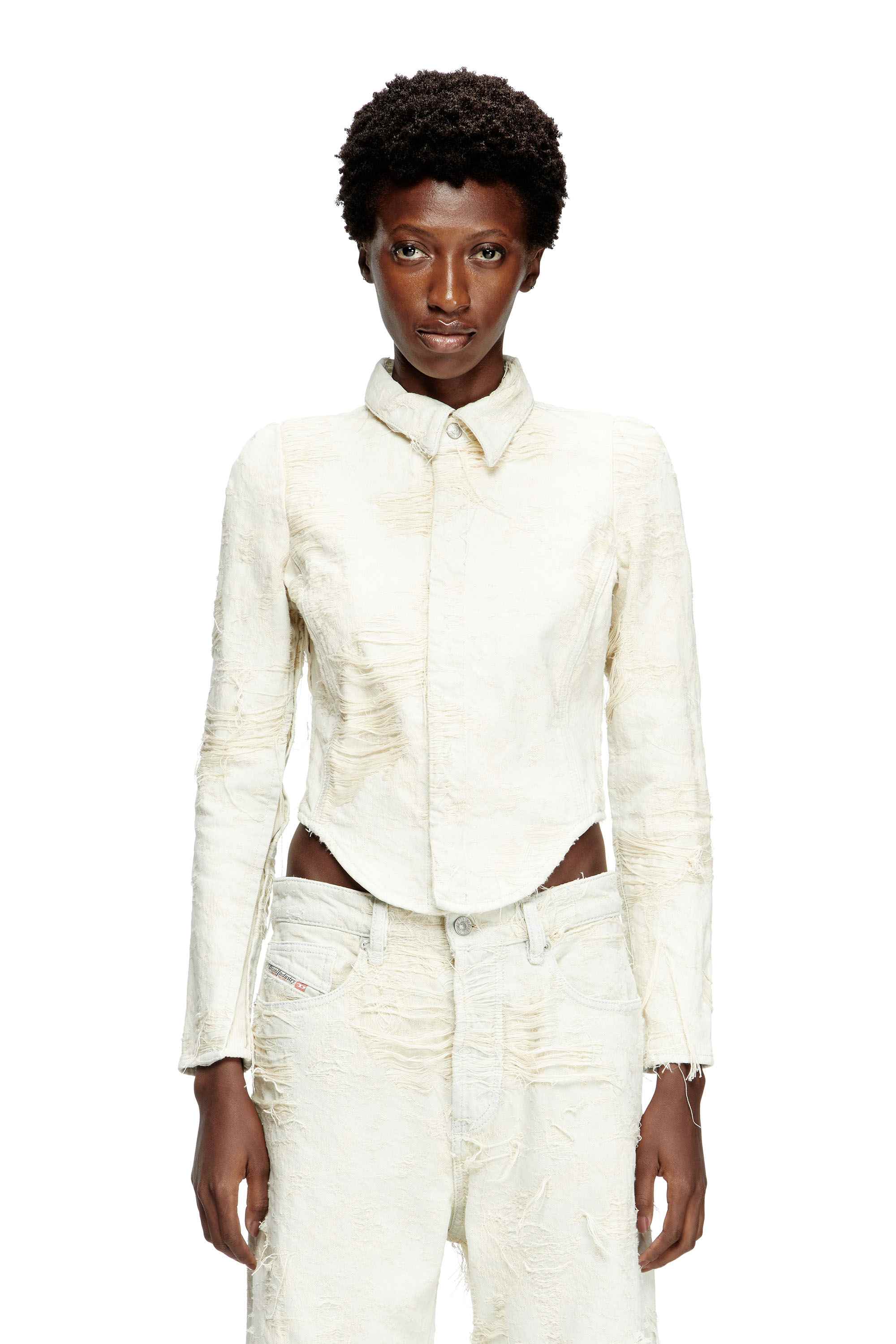 White  Shirt in jacquard denim with floating threads
