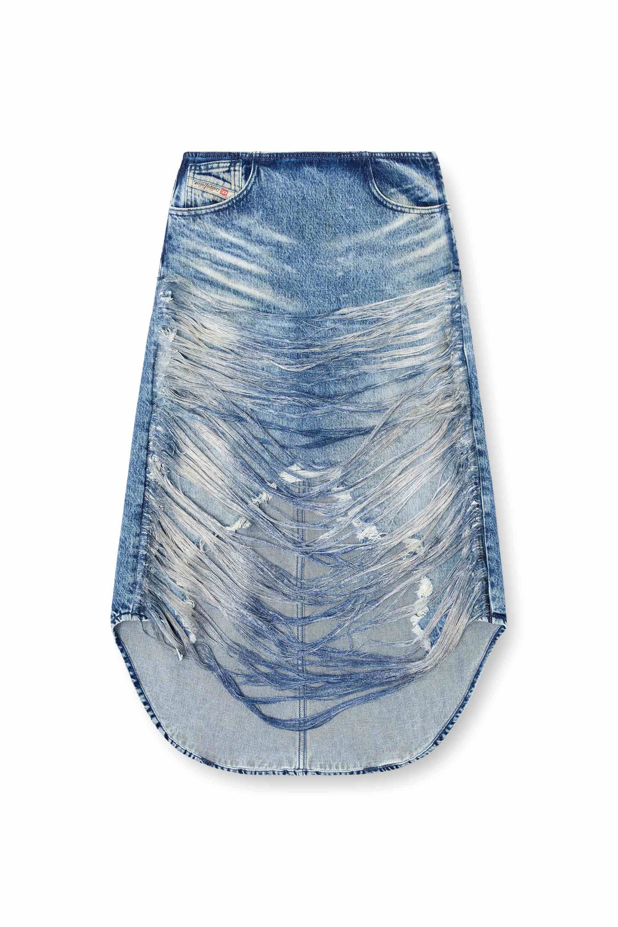 Blue Midi skirt in distressed fringed denim