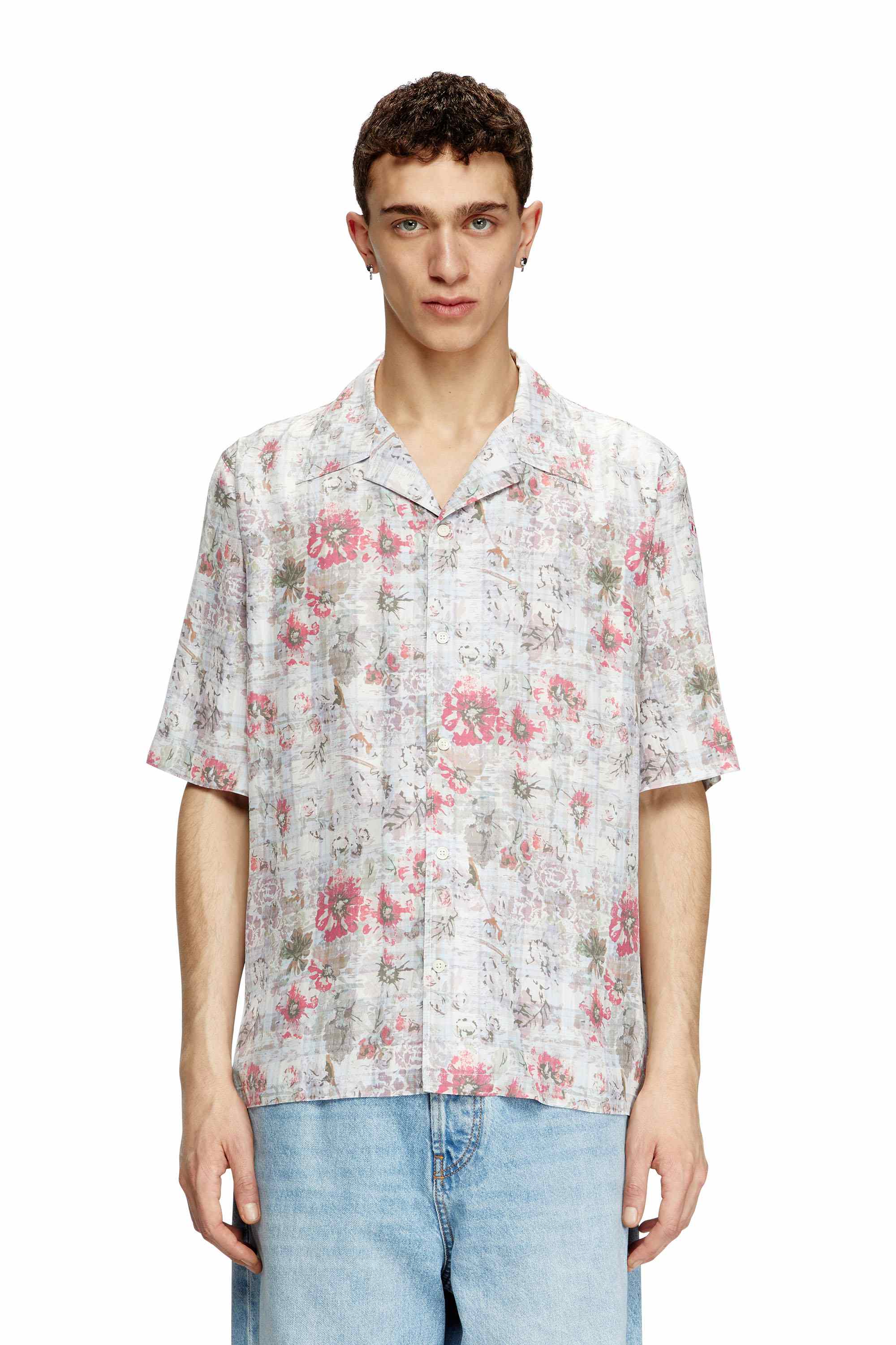 Blue Bowling shirt with floral print