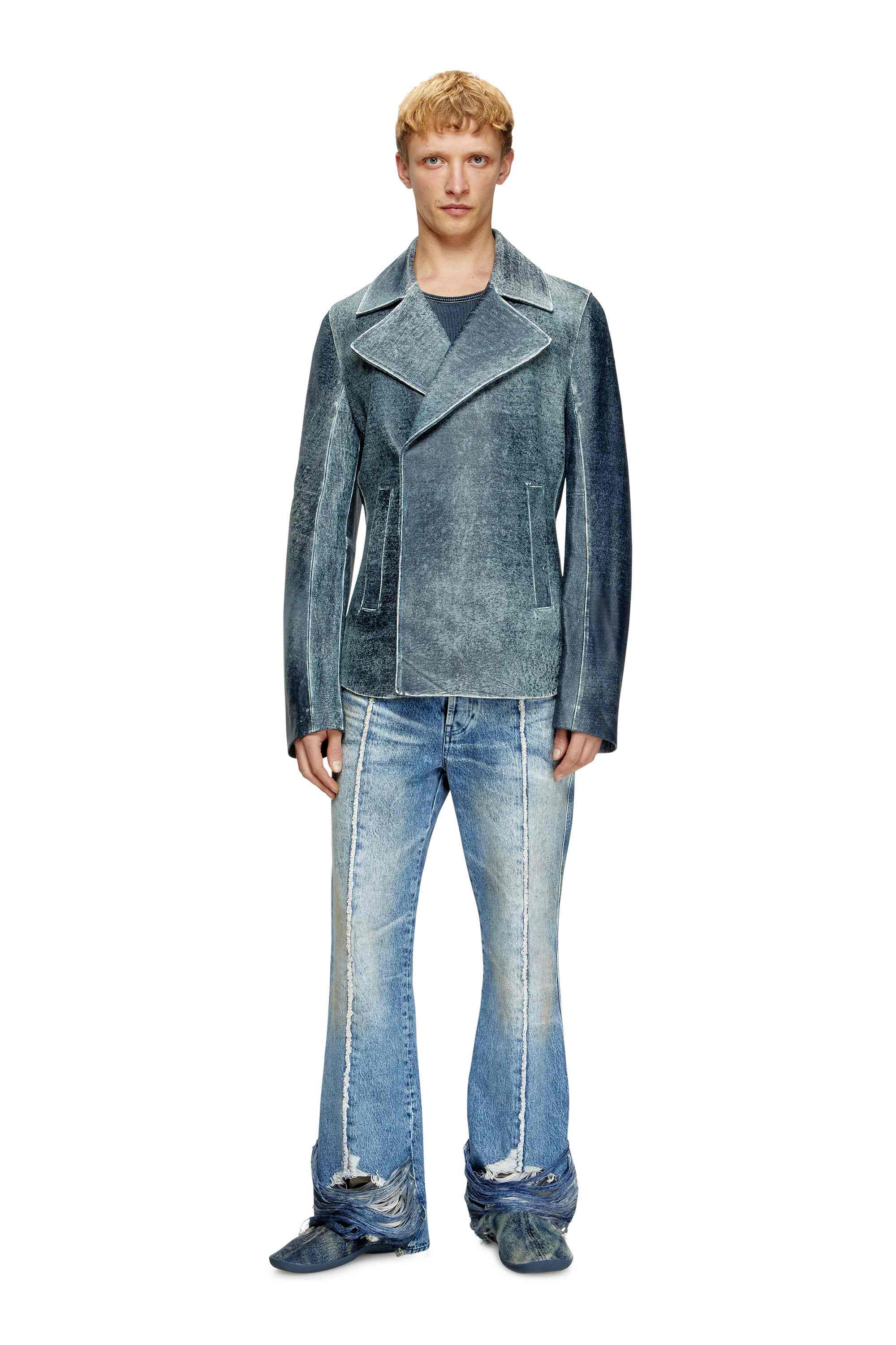 Blue Jacket in denim-treated leather