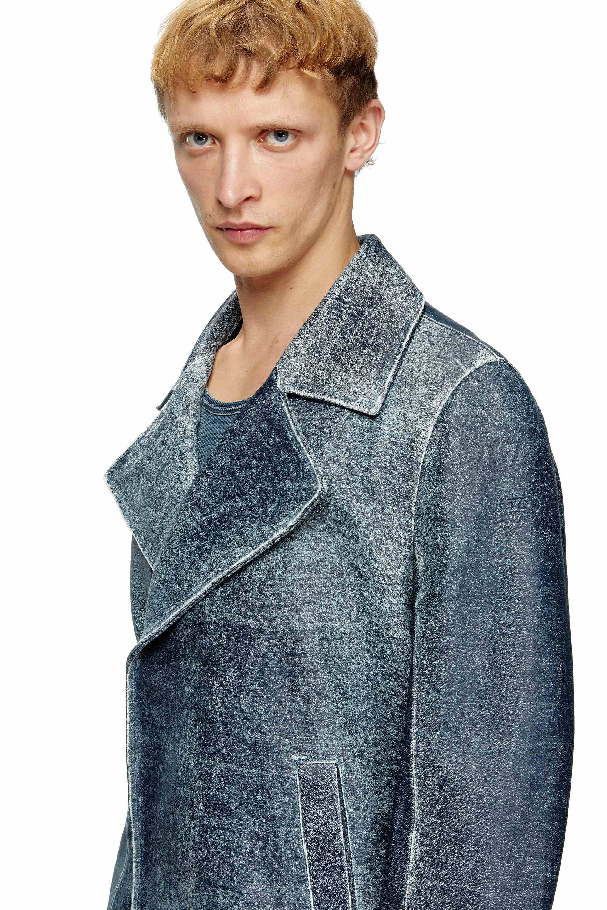 Blue Jacket in denim-treated leather