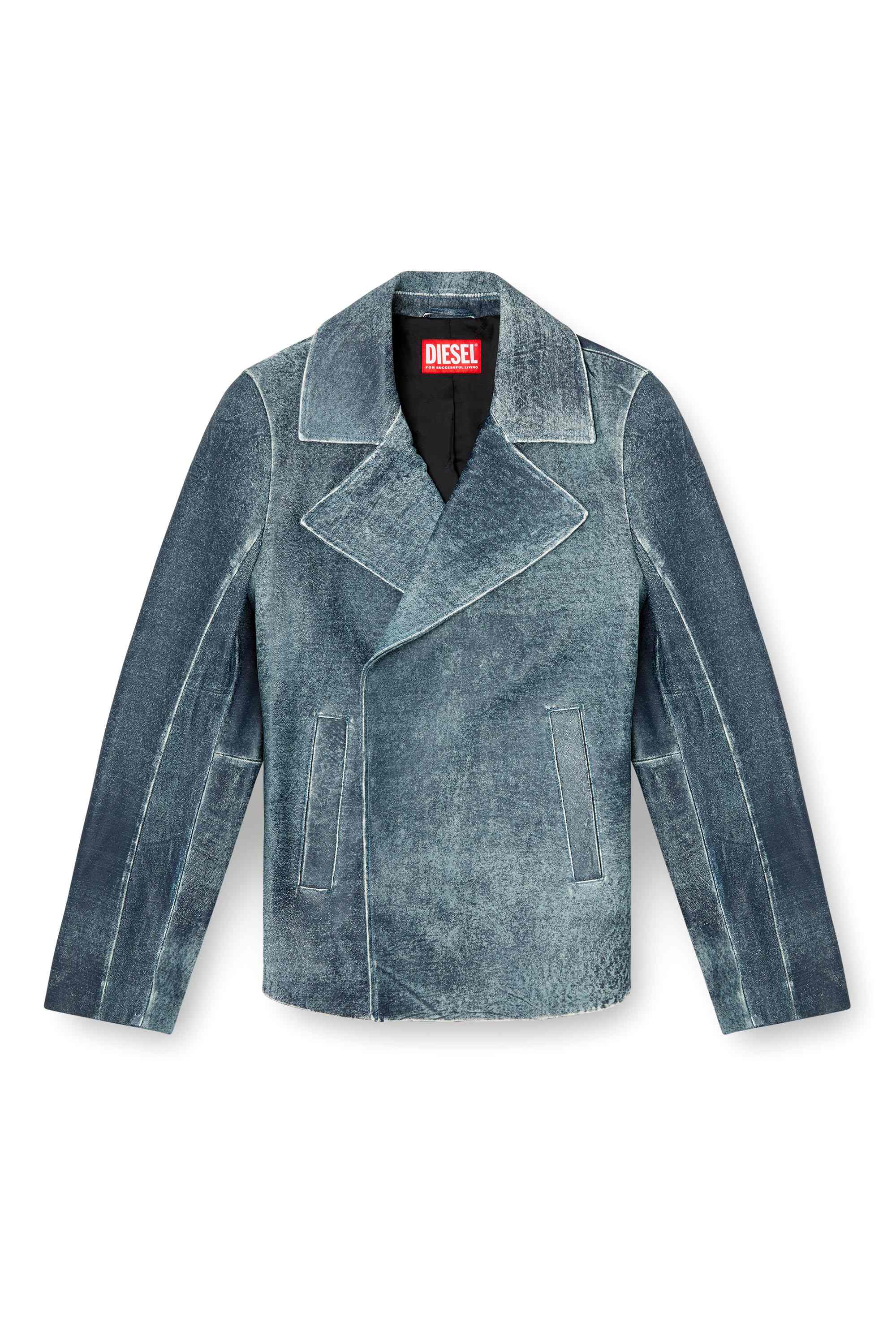 Blue Jacket in denim-treated leather