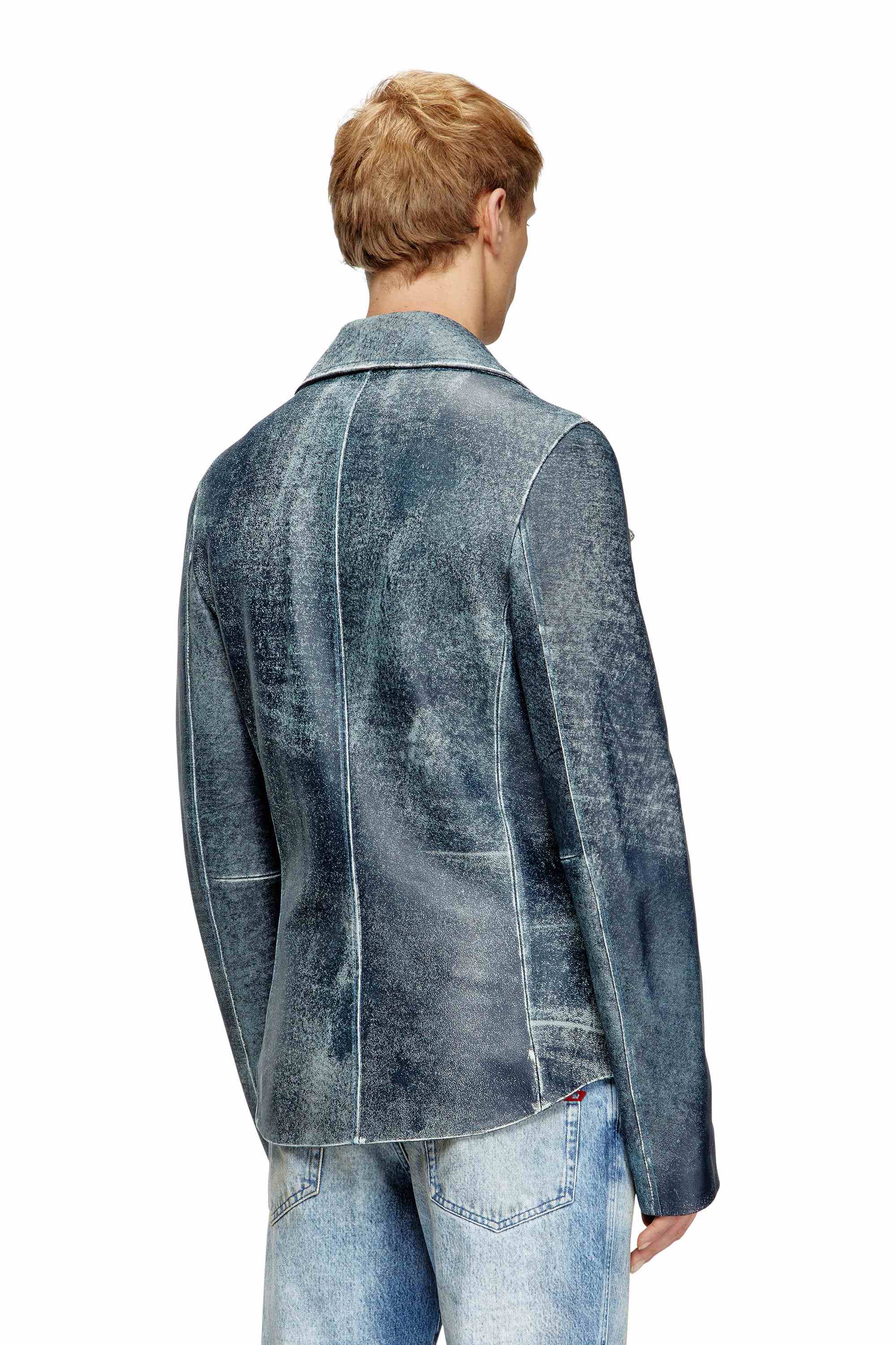 Blue Jacket in denim-treated leather
