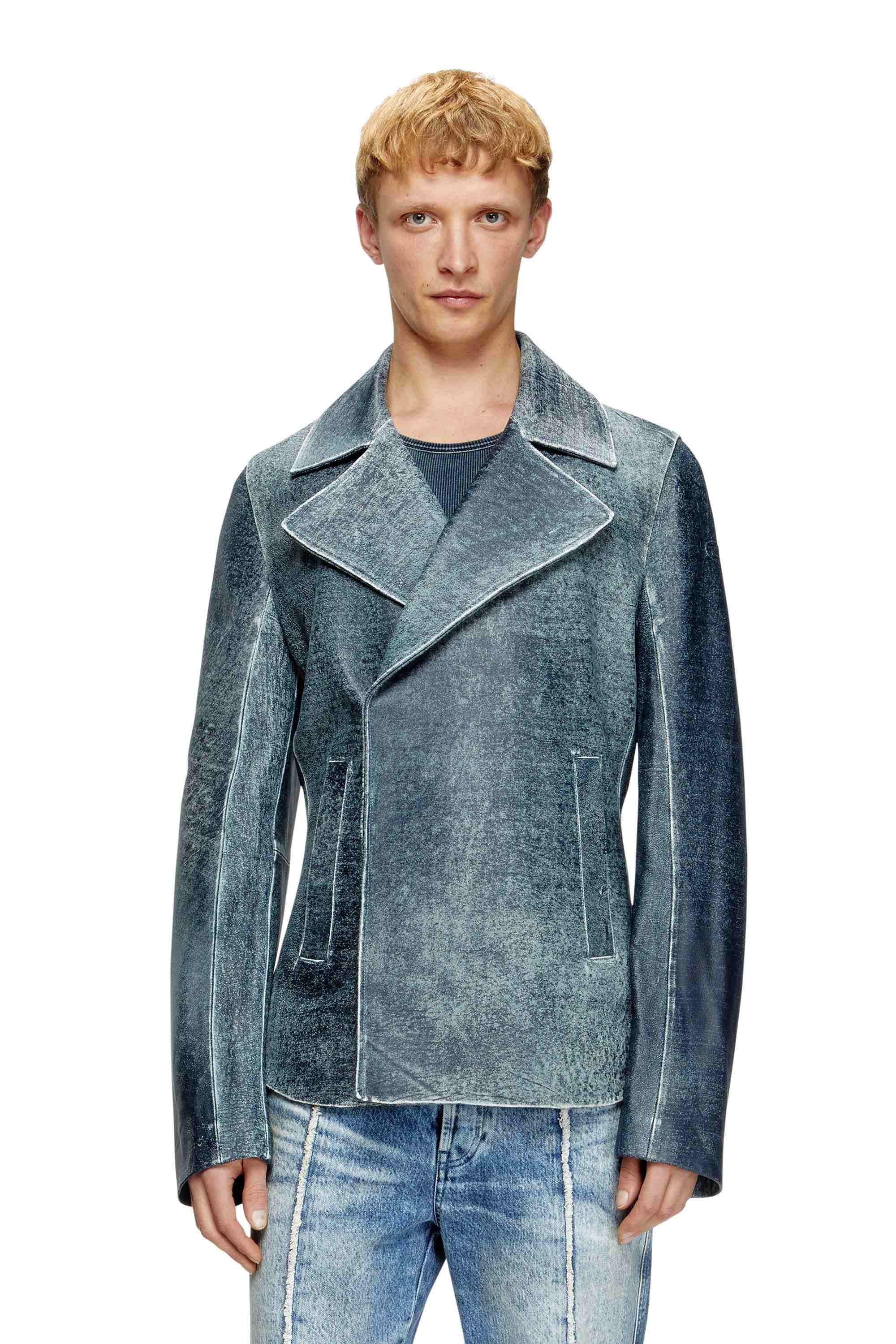 Blue Jacket in denim-treated leather