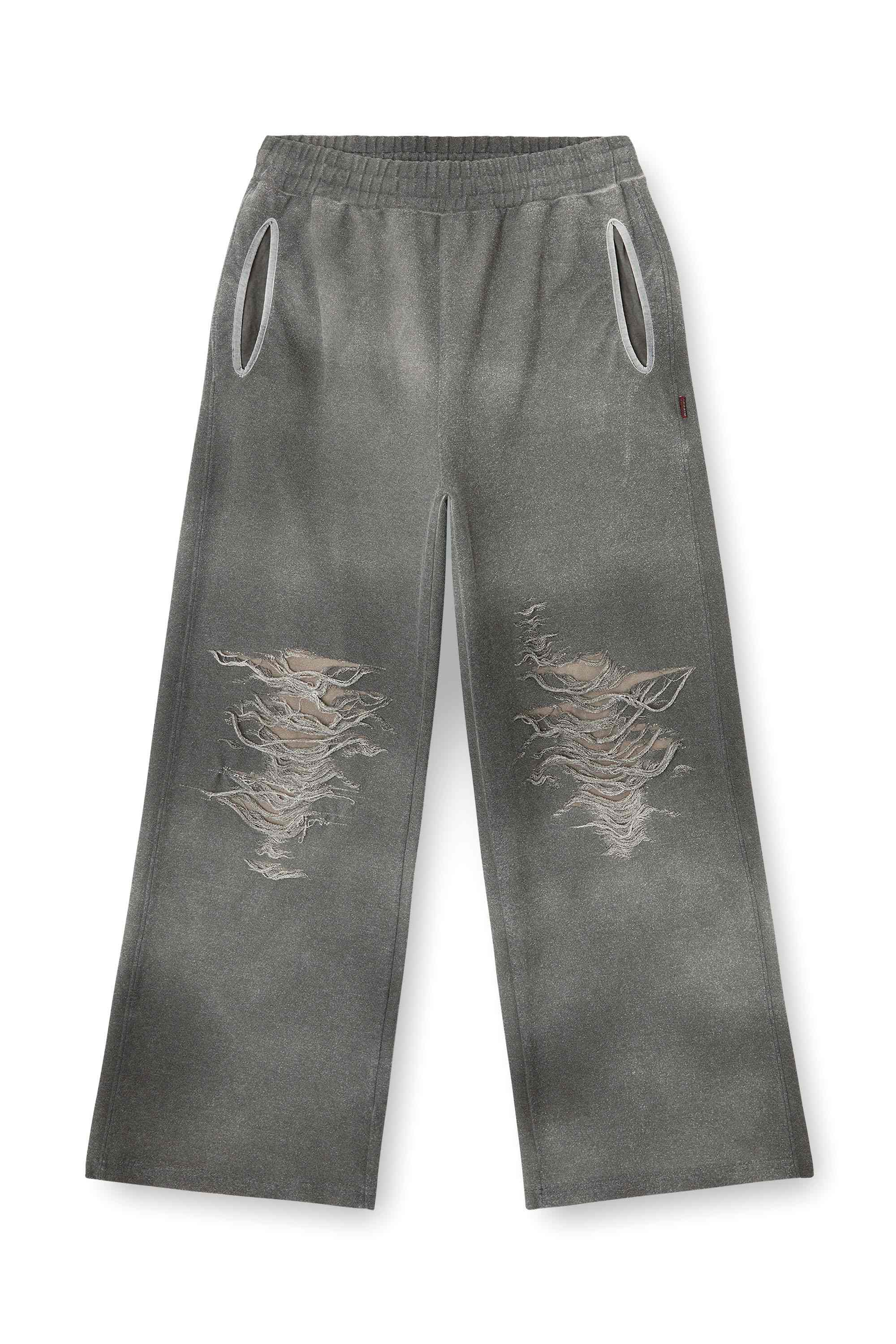 Grey Track pants with distressed front