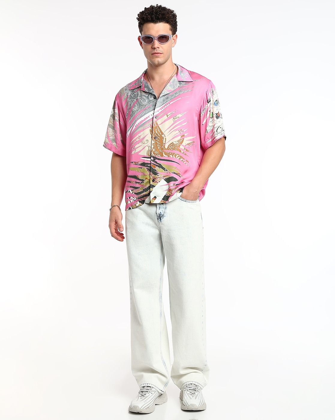 Pink Bowling shirt with banana prints