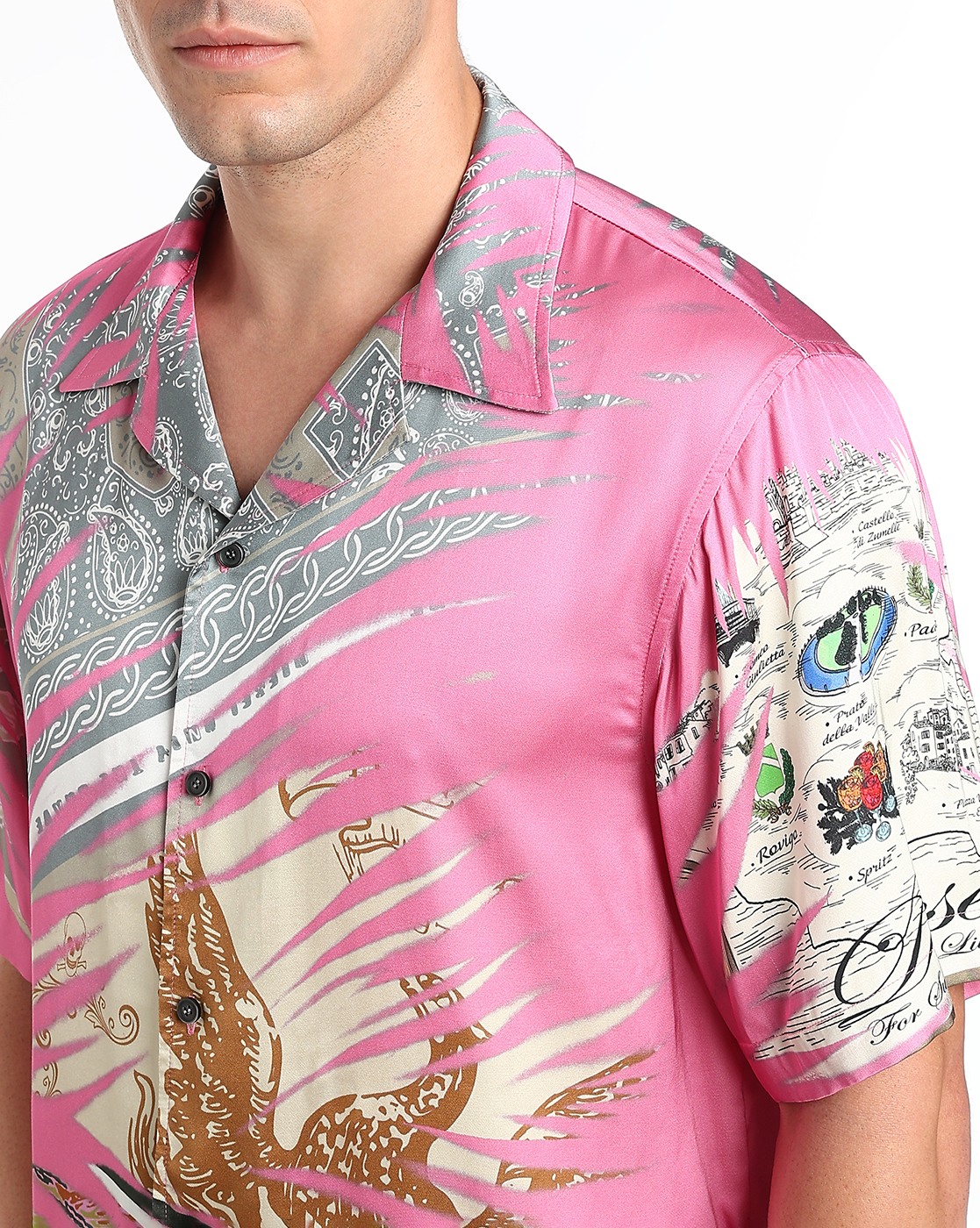 Pink Bowling shirt with banana prints