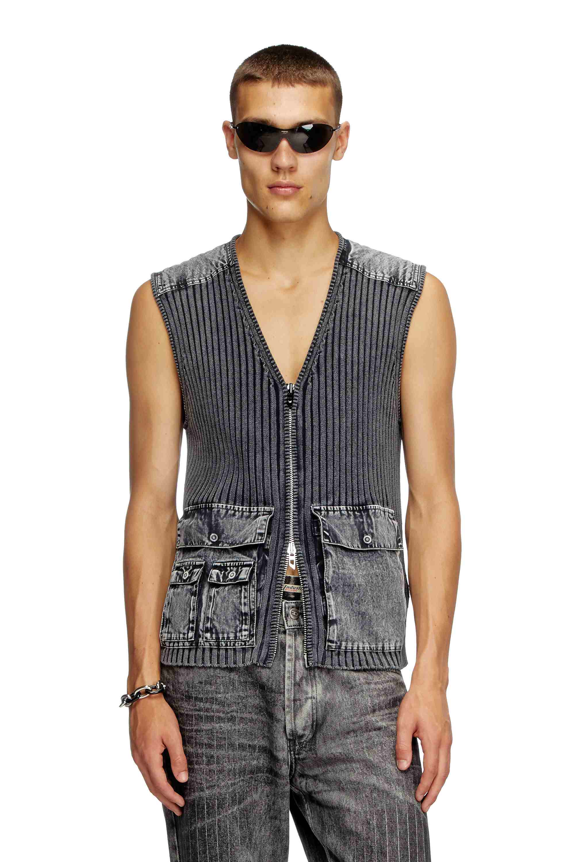 Dark Grey Utility vest with contrast panels