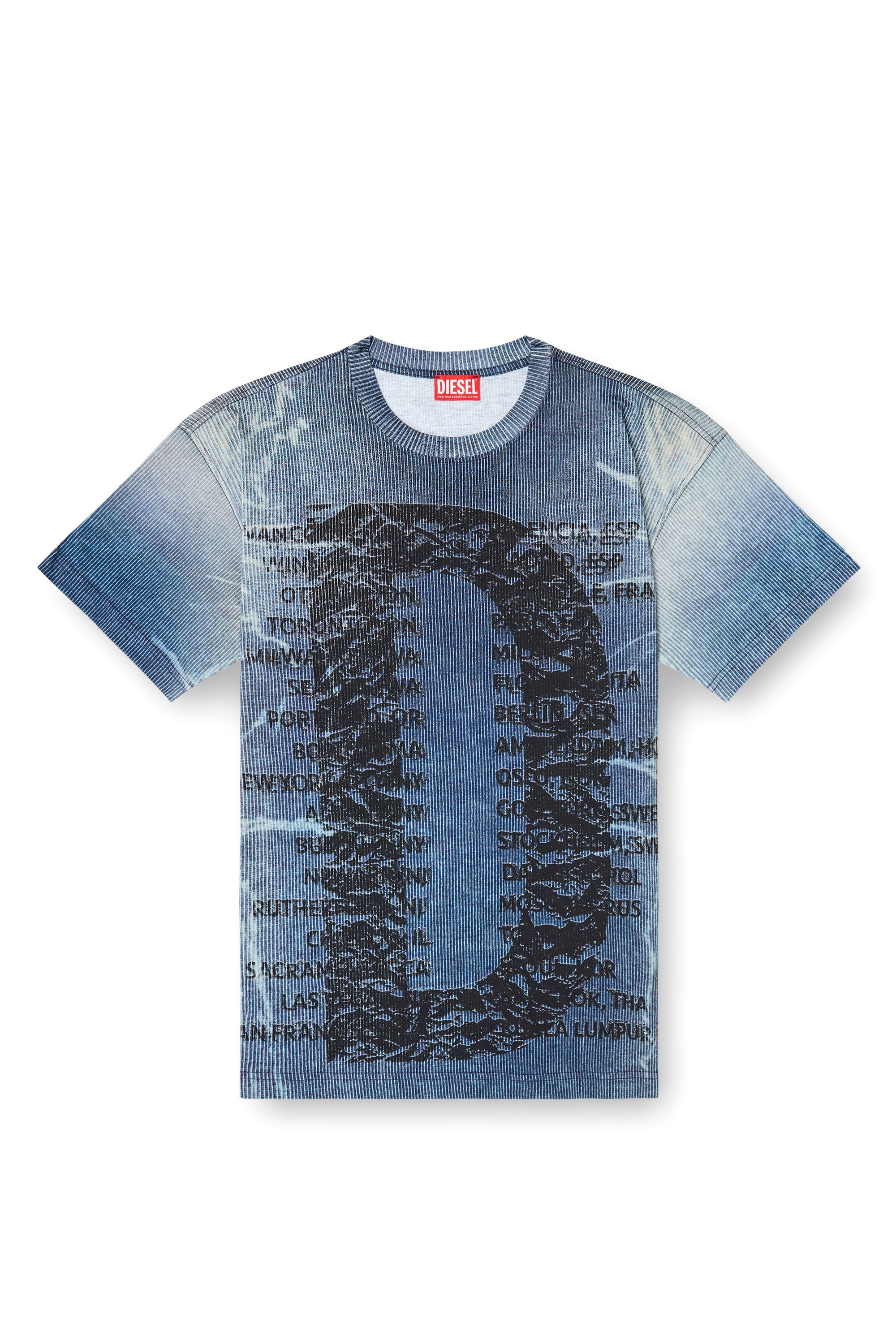 Blue T-shirt with rib-knit D print