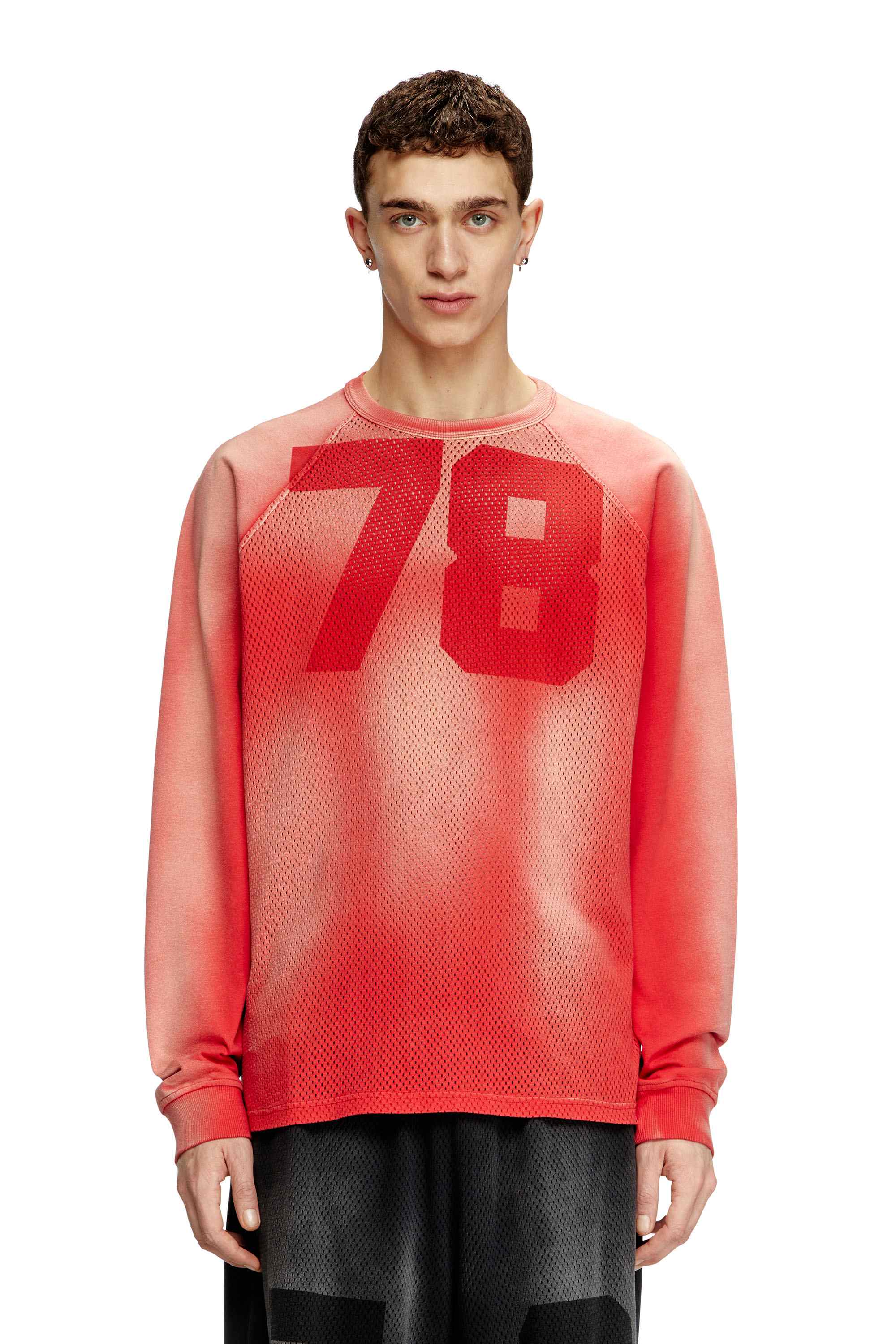 Red Faded long-sleeve T-shirt with mesh front