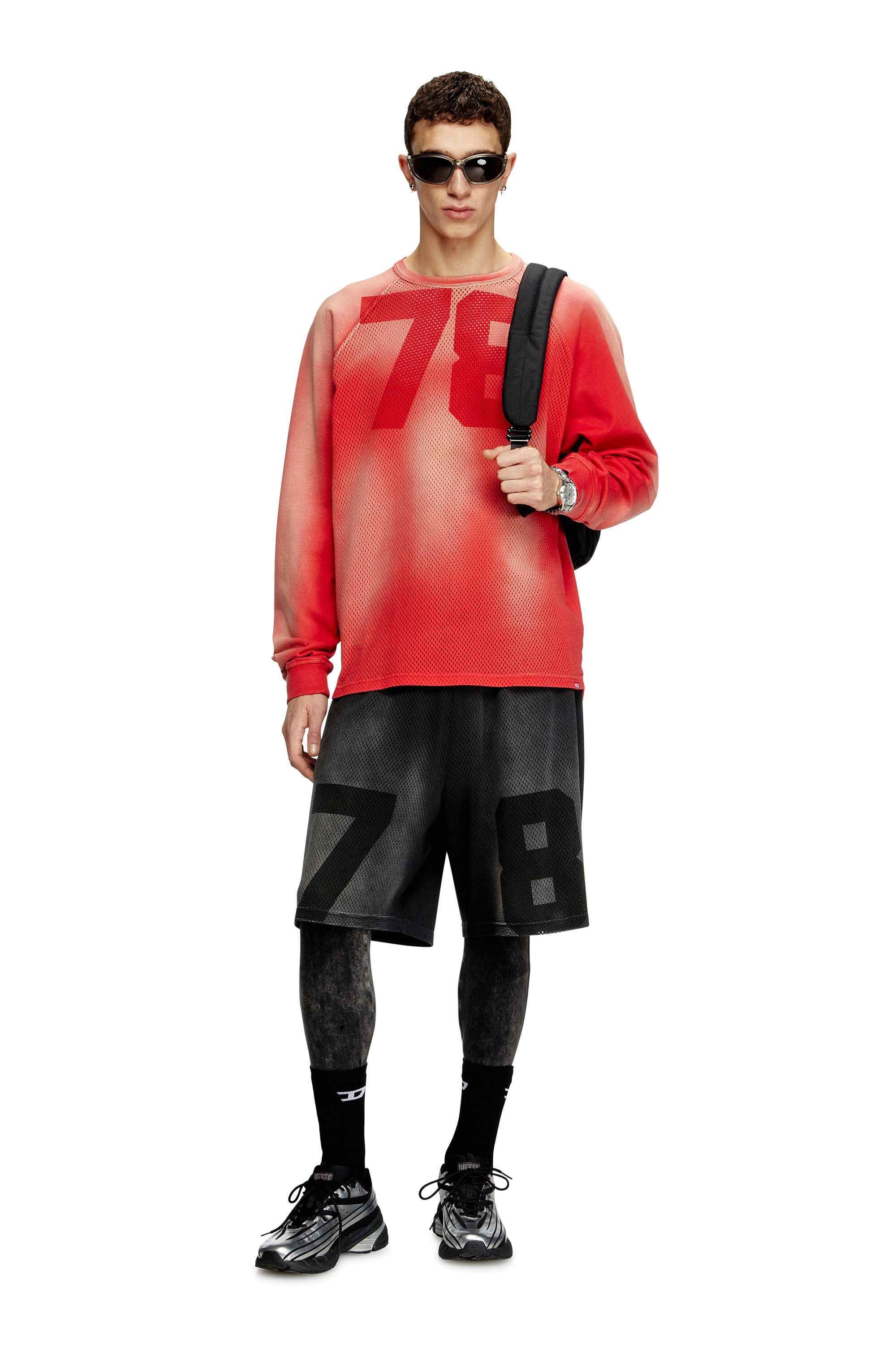 Red Faded long-sleeve T-shirt with mesh front