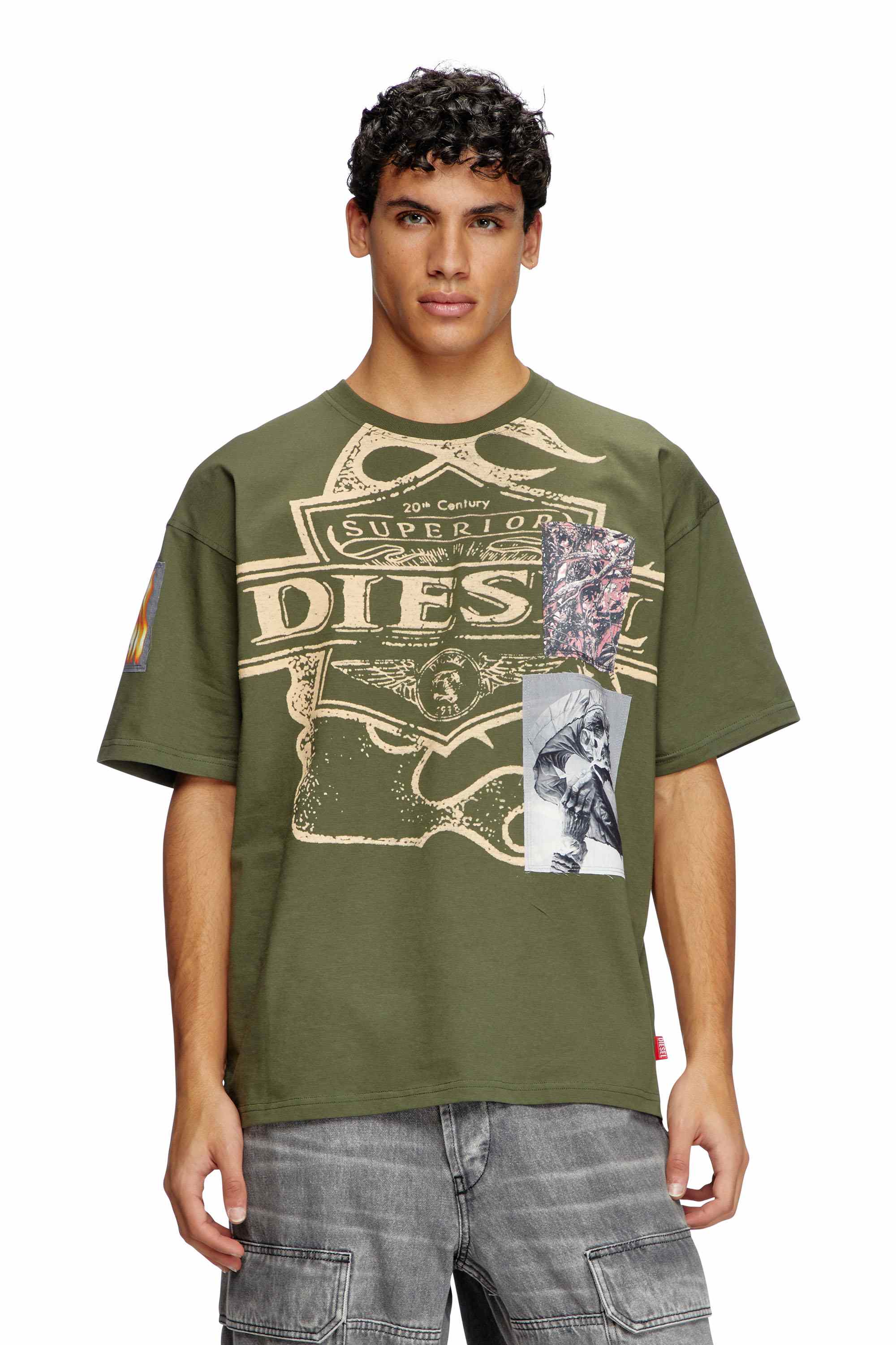 Military Green T-shirt with patch detail