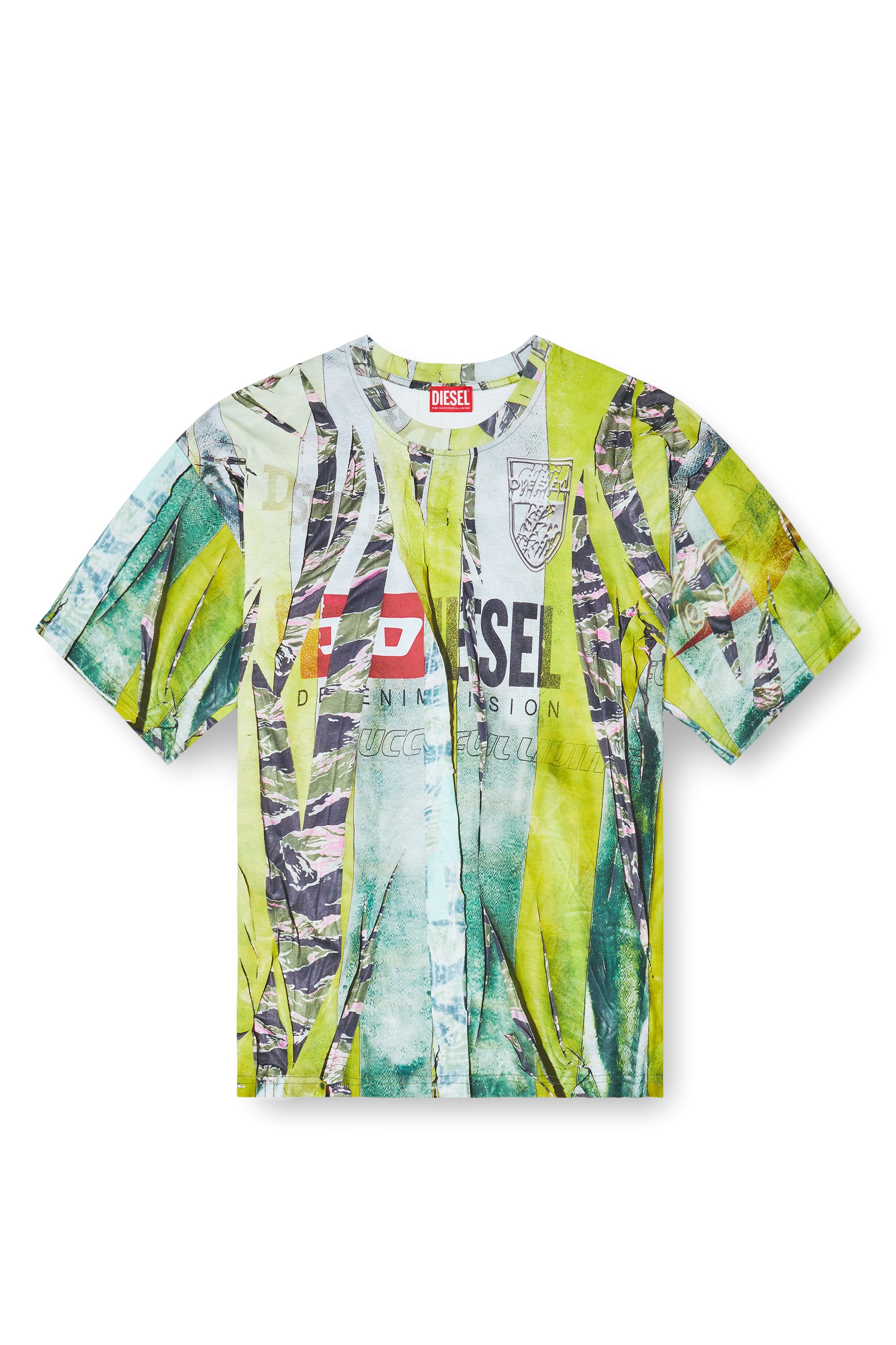 Multicolor T-shirt with trompe l'oeil cracked print