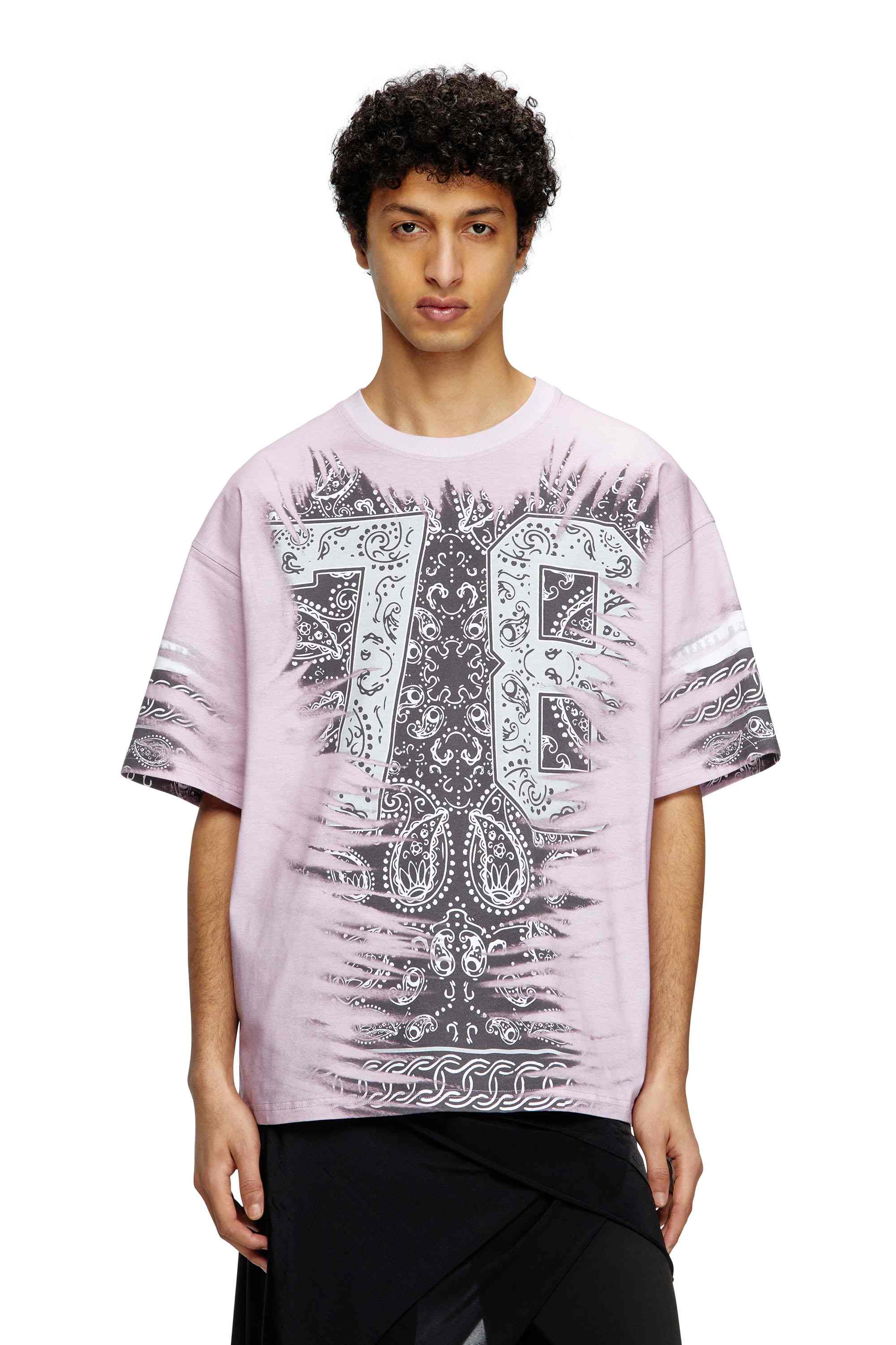 Pink T-shirt with 78 bandana print