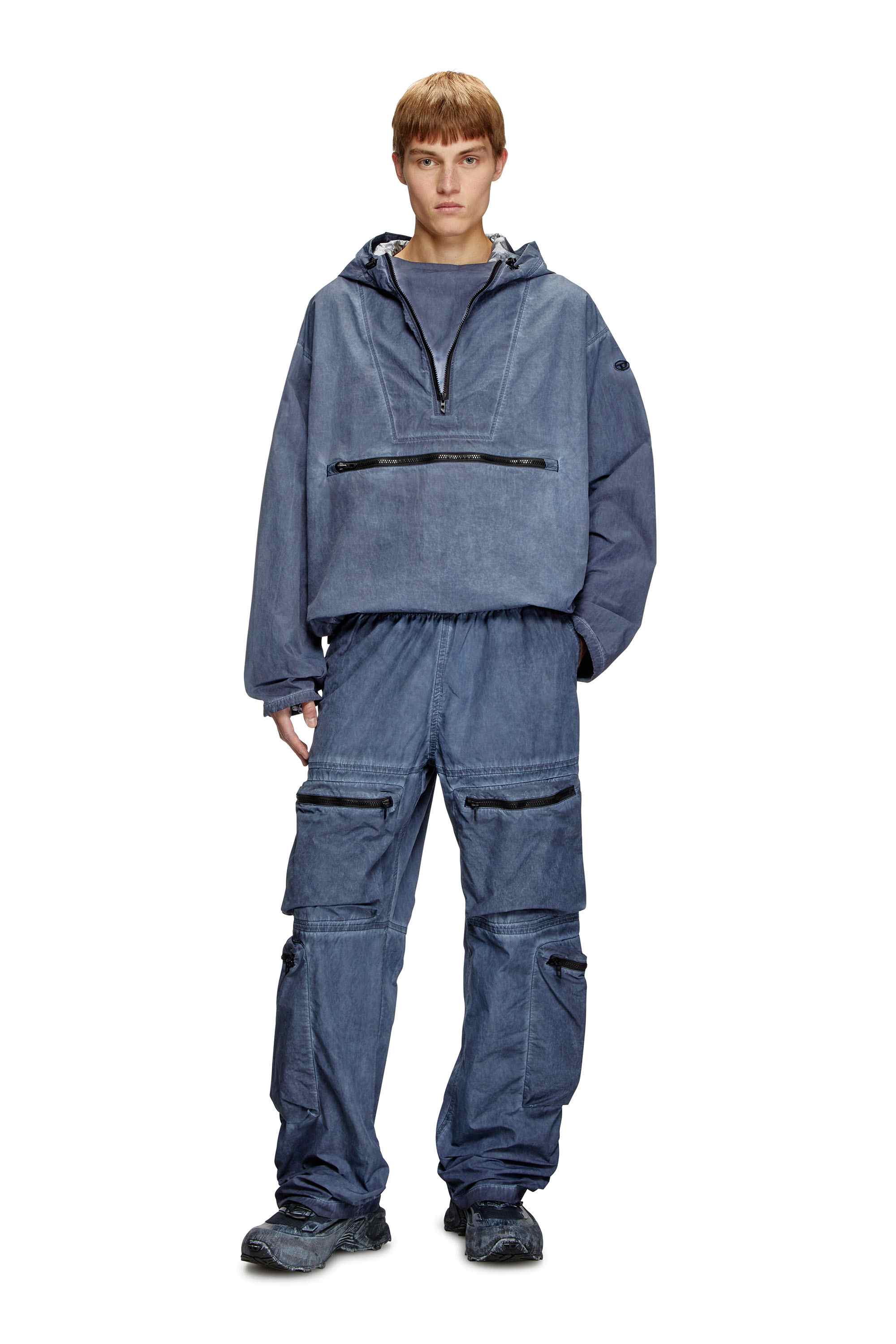 Blue Packable hooded anorak jacket