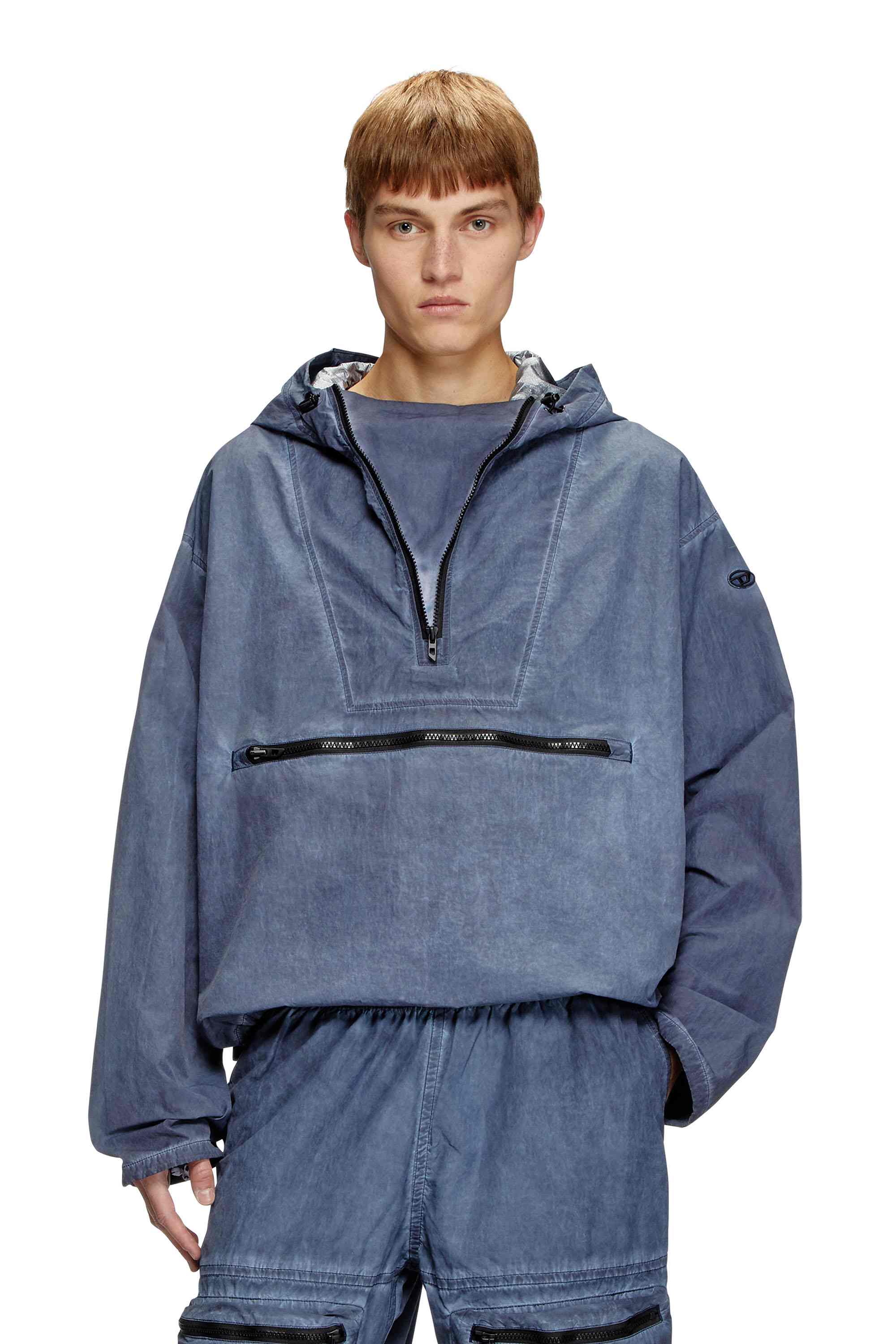 Blue Packable hooded anorak jacket