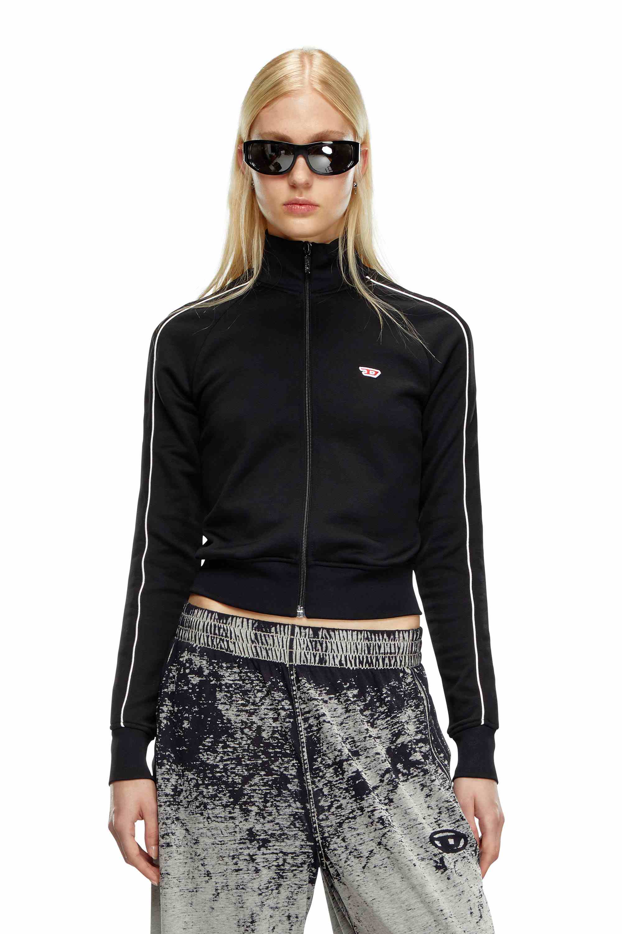 Black Jersey track jacket with contrast piping