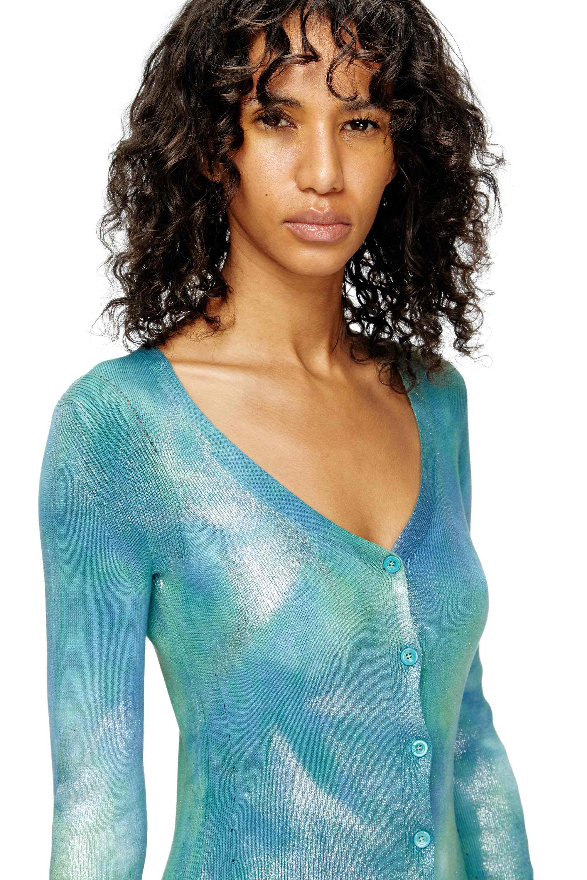 Blue  Cardigan in metallic solarised knit