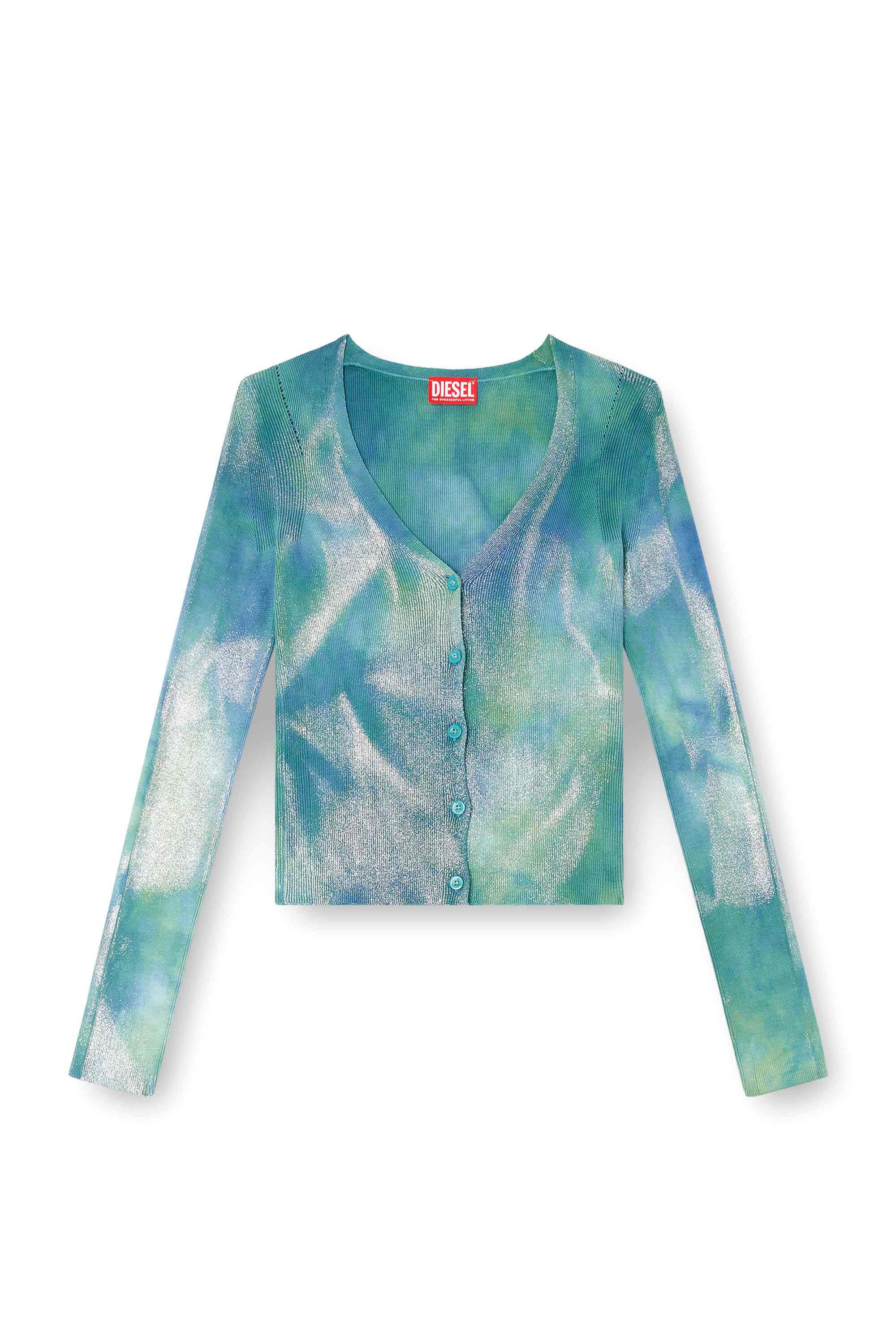 Blue  Cardigan in metallic solarised knit