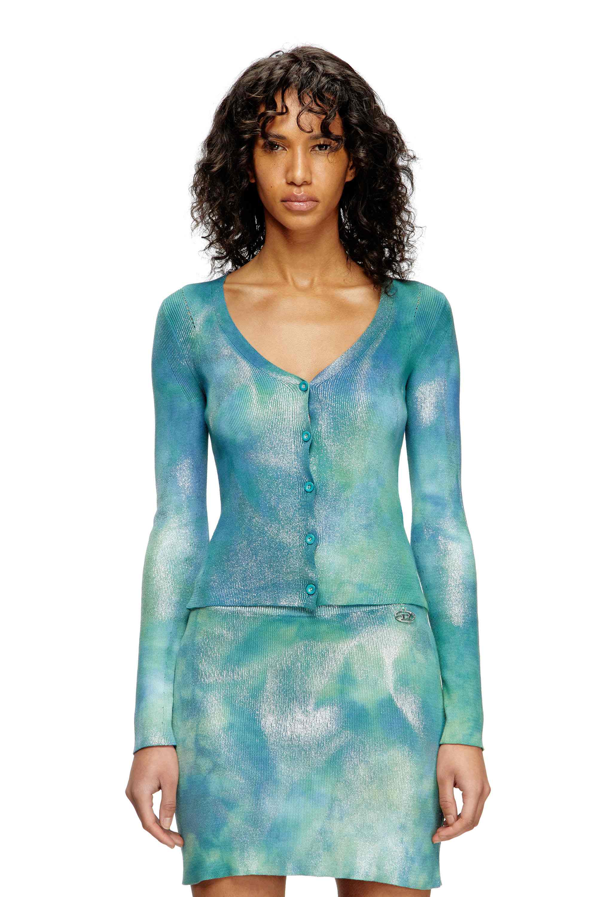 Blue  Cardigan in metallic solarised knit