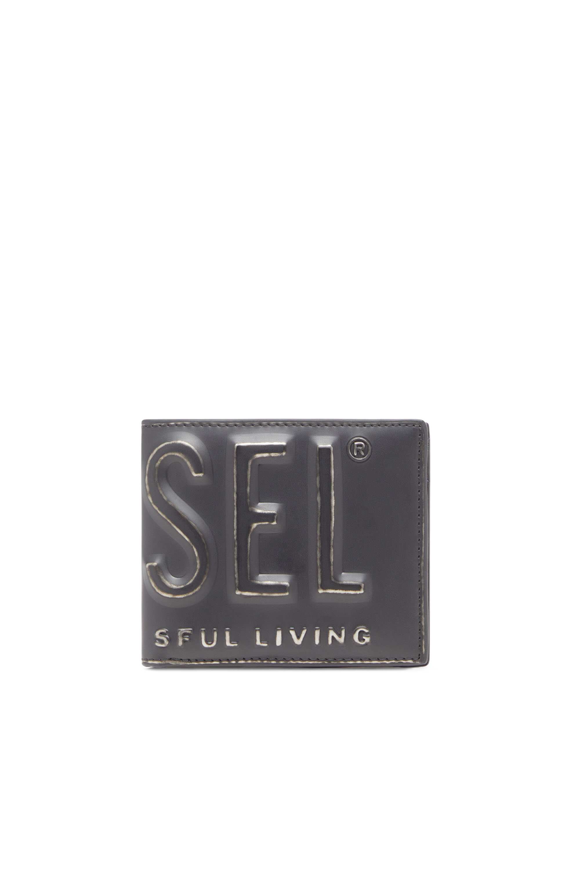 Black Zip wallet with metal-effect logo