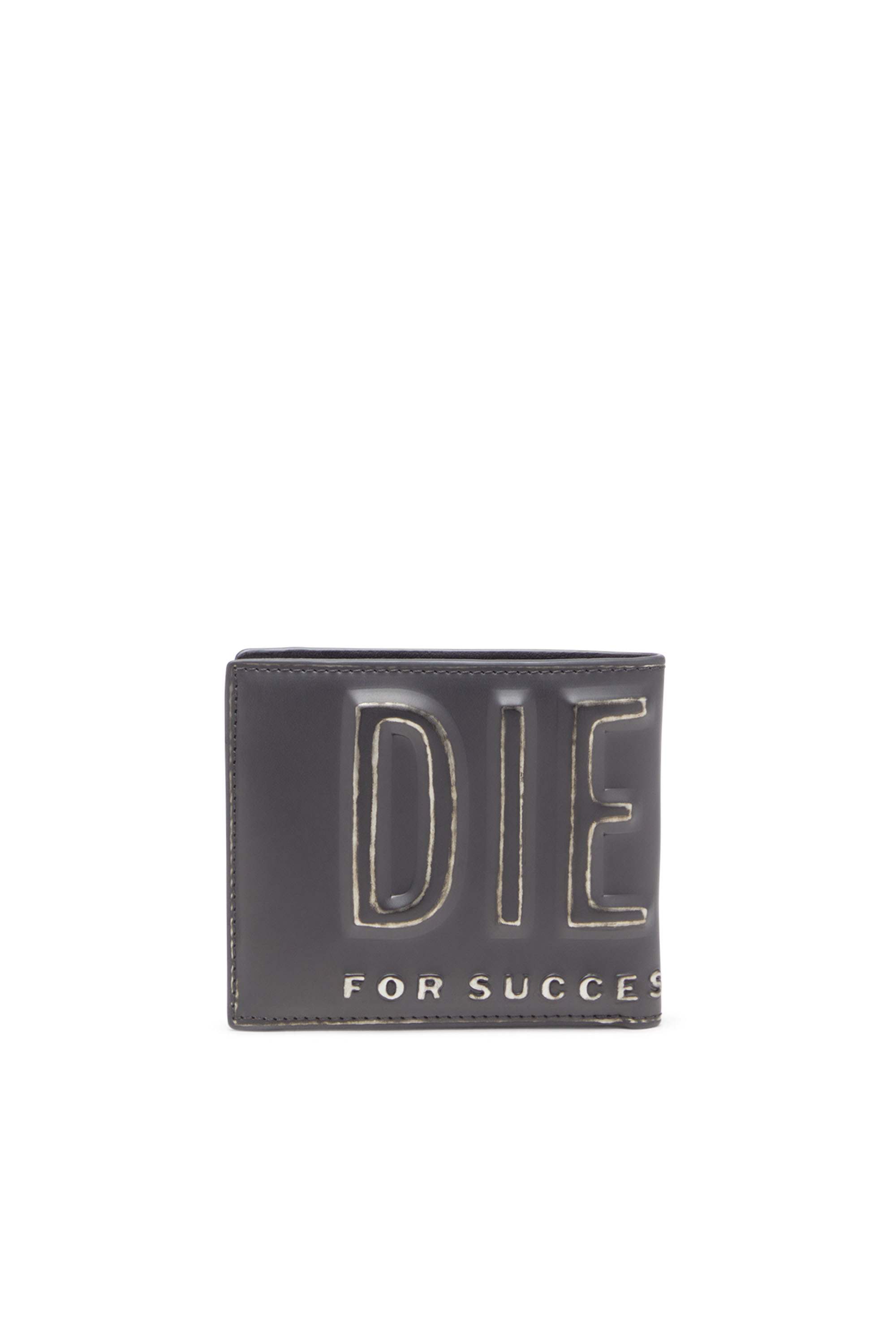 Black Zip wallet with metal-effect logo