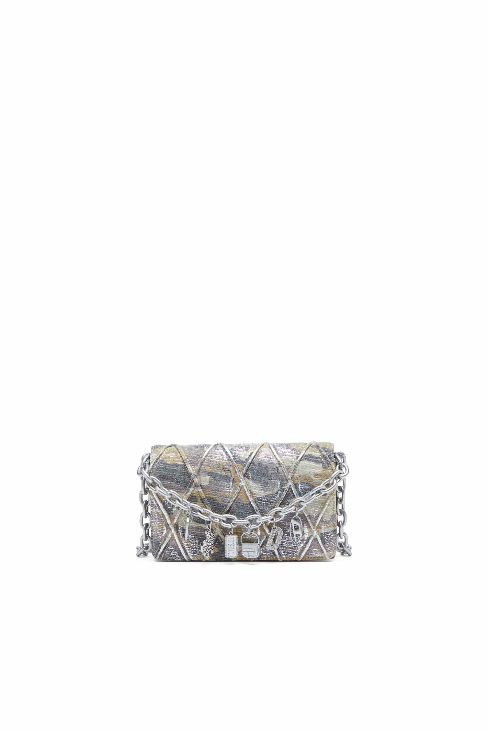 Multicolor Wallet purse in argyle quilted denim
