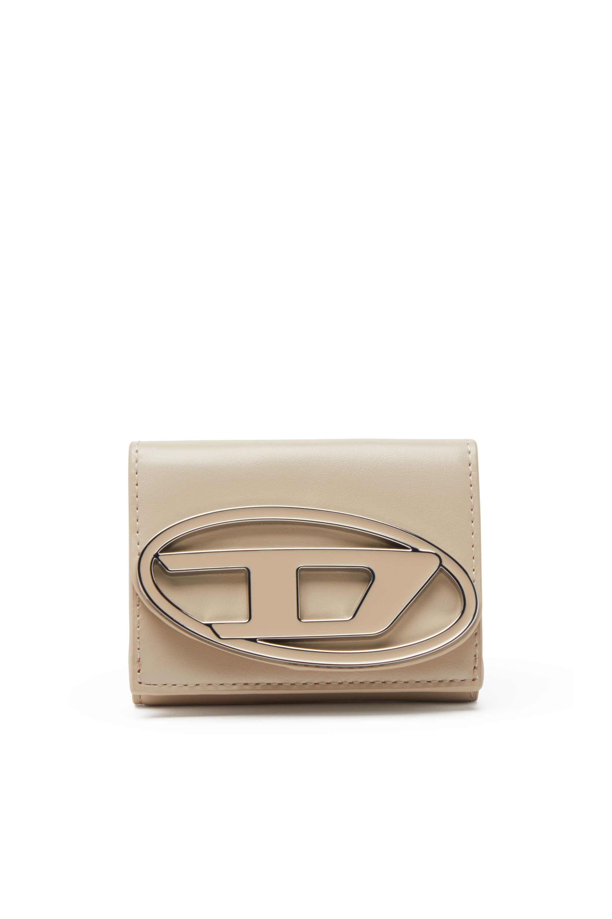Beige Tri-fold wallet in leather