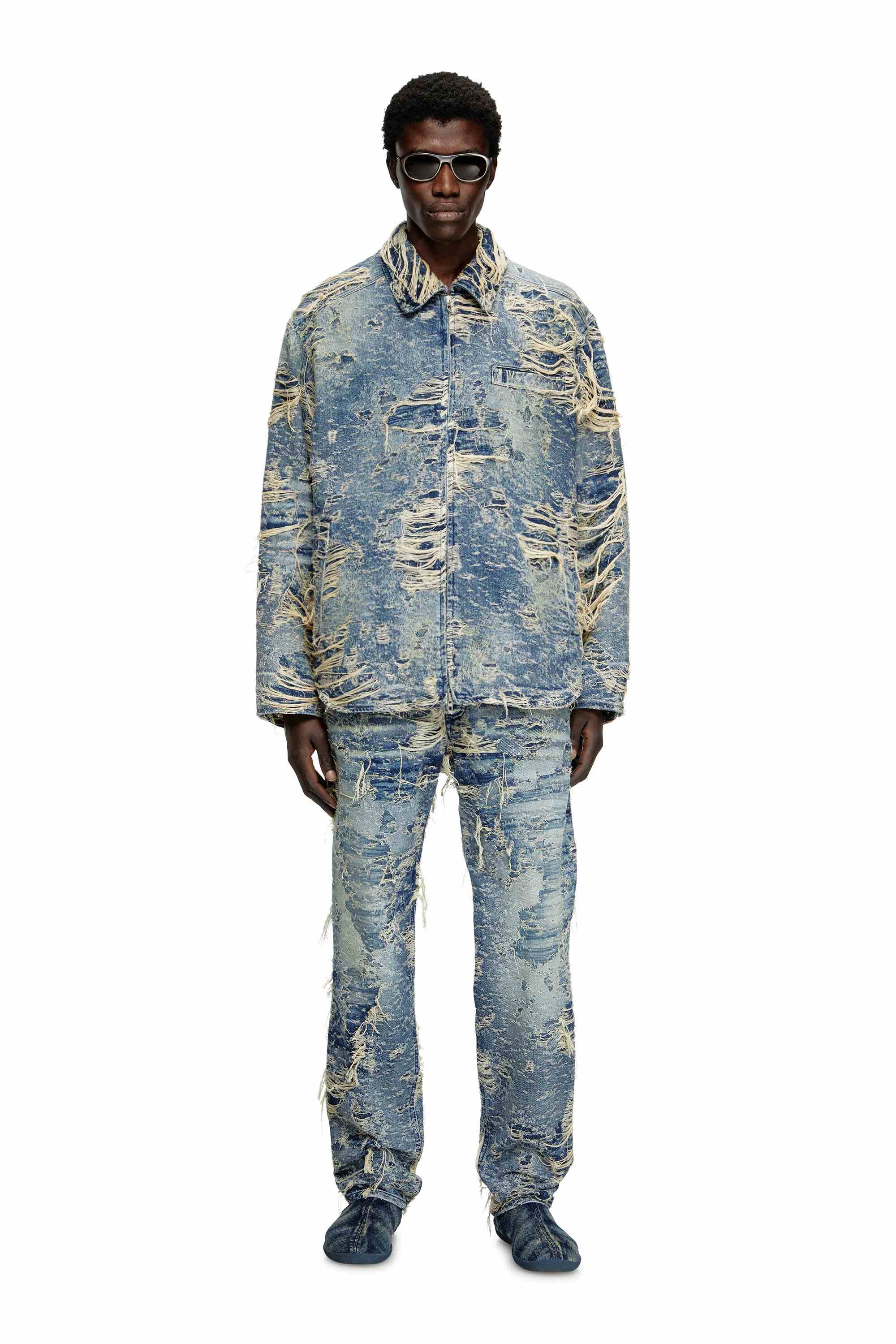 Blue Jacket in floating-thread denim