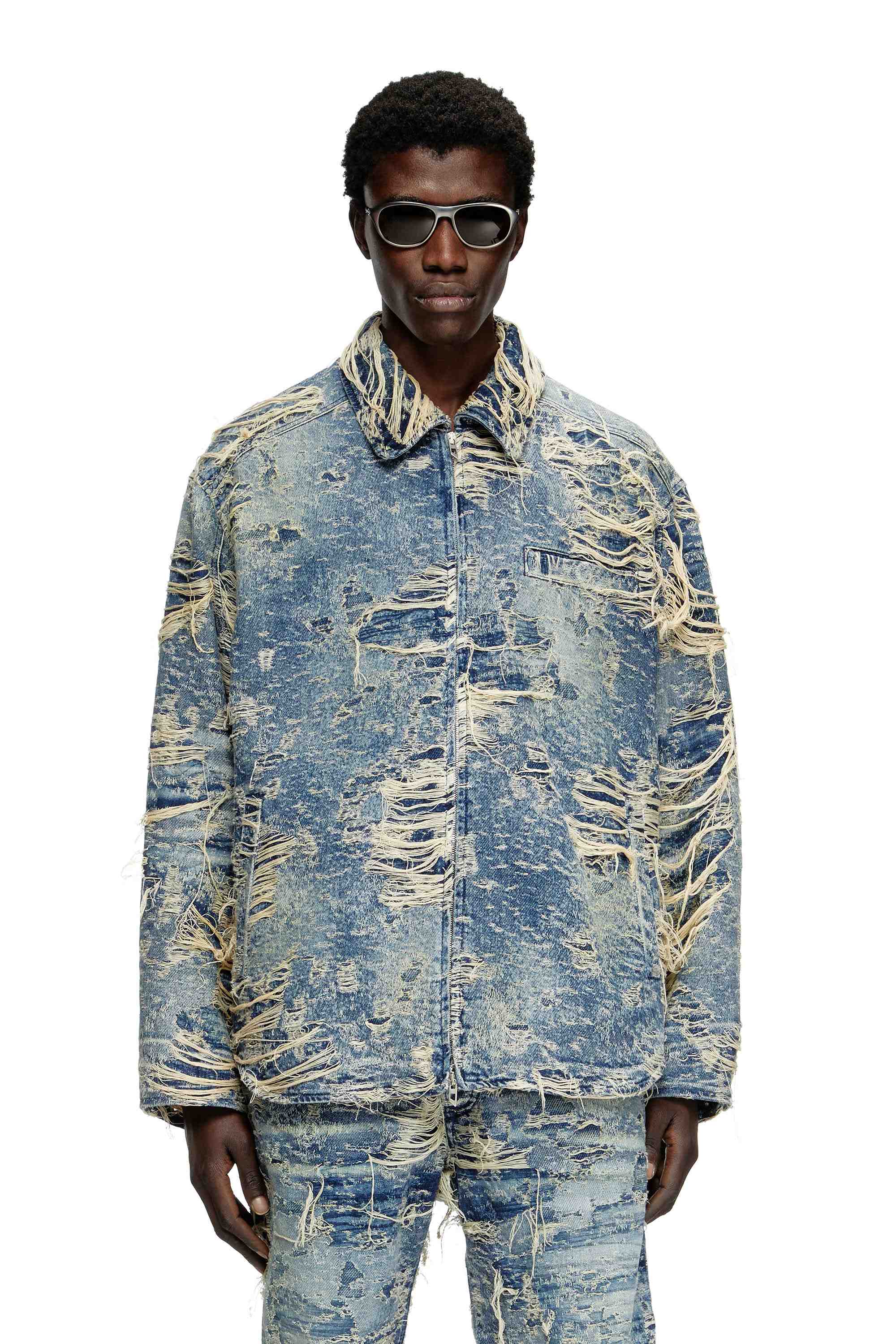 Blue Jacket in floating-thread denim