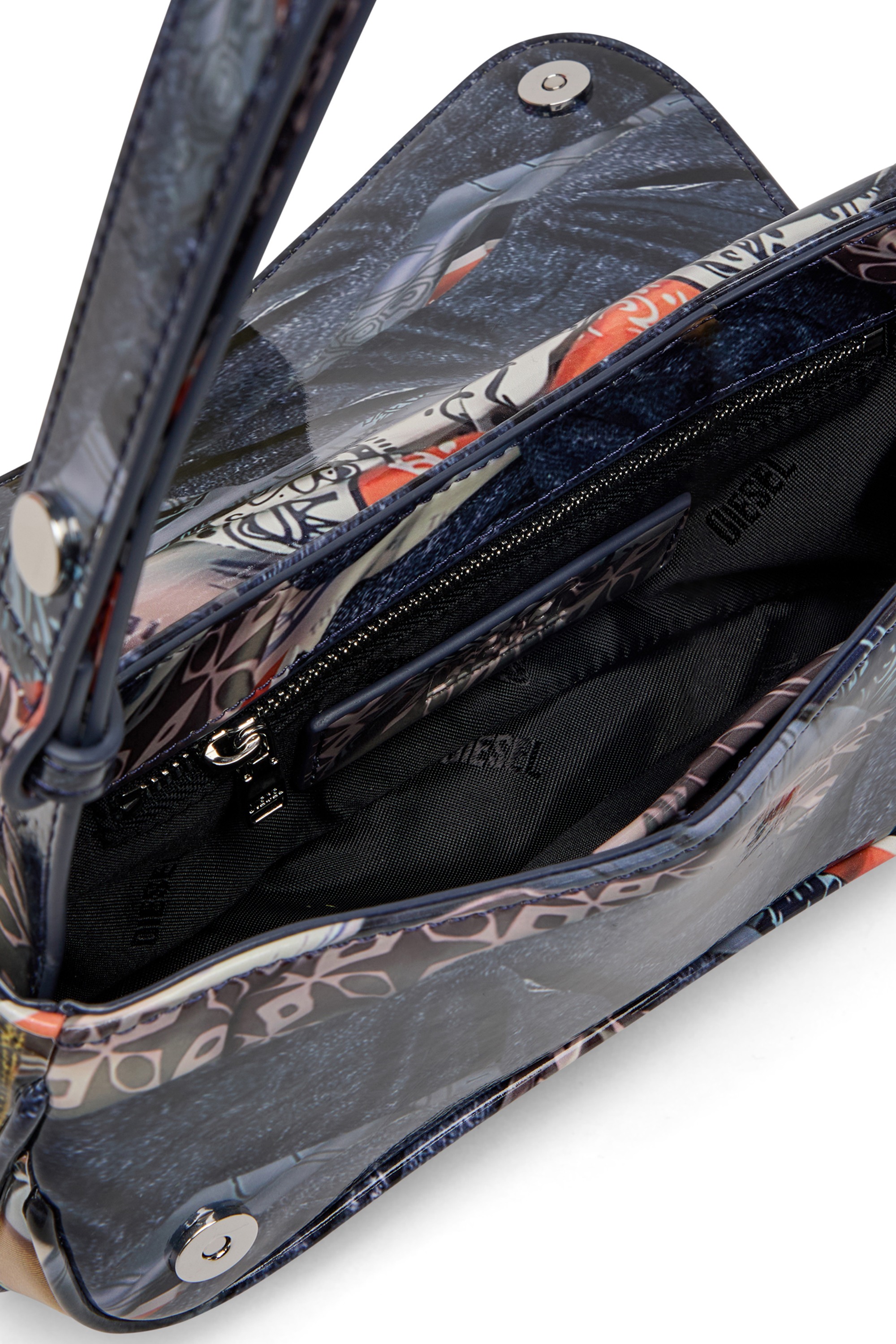 Multicolor Play-Glossy clutch with print