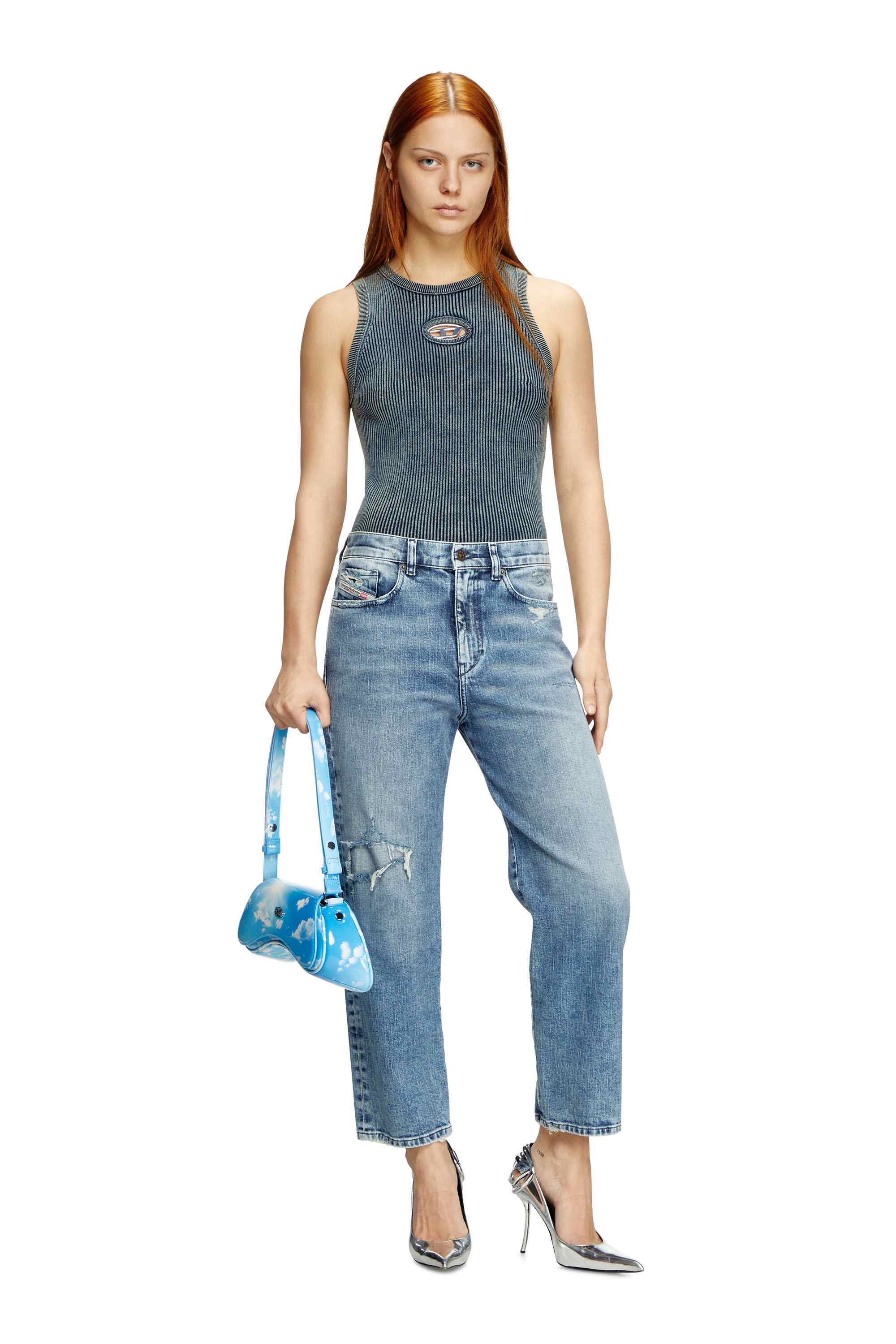 Blue Play-Shoulder bag in printed glossy PU
