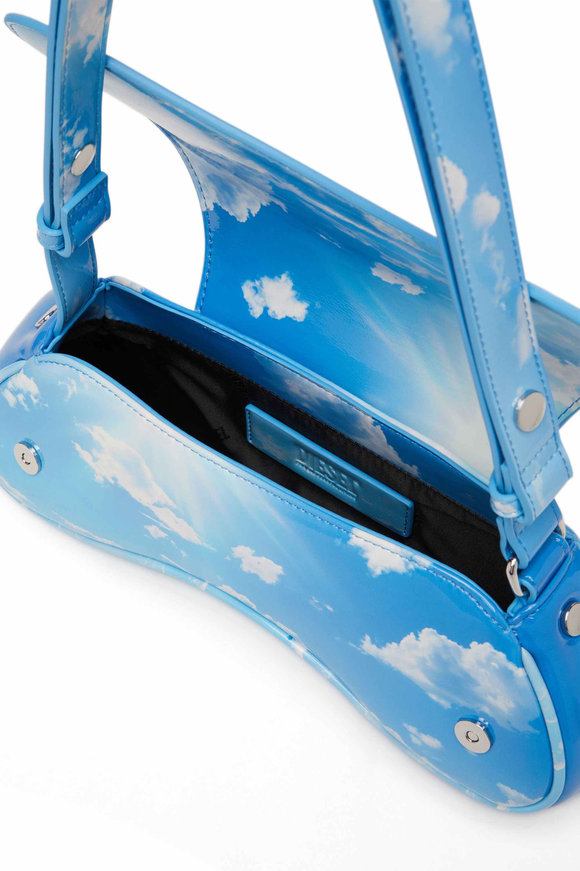 Blue Play-Shoulder bag in printed glossy PU