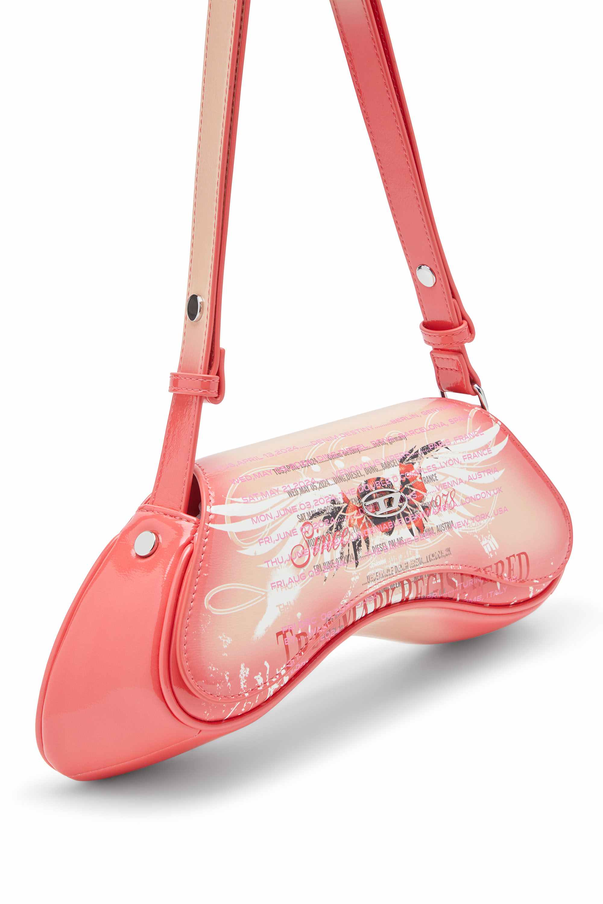 Pink Play-Shoulder bag in printed glossy PU
