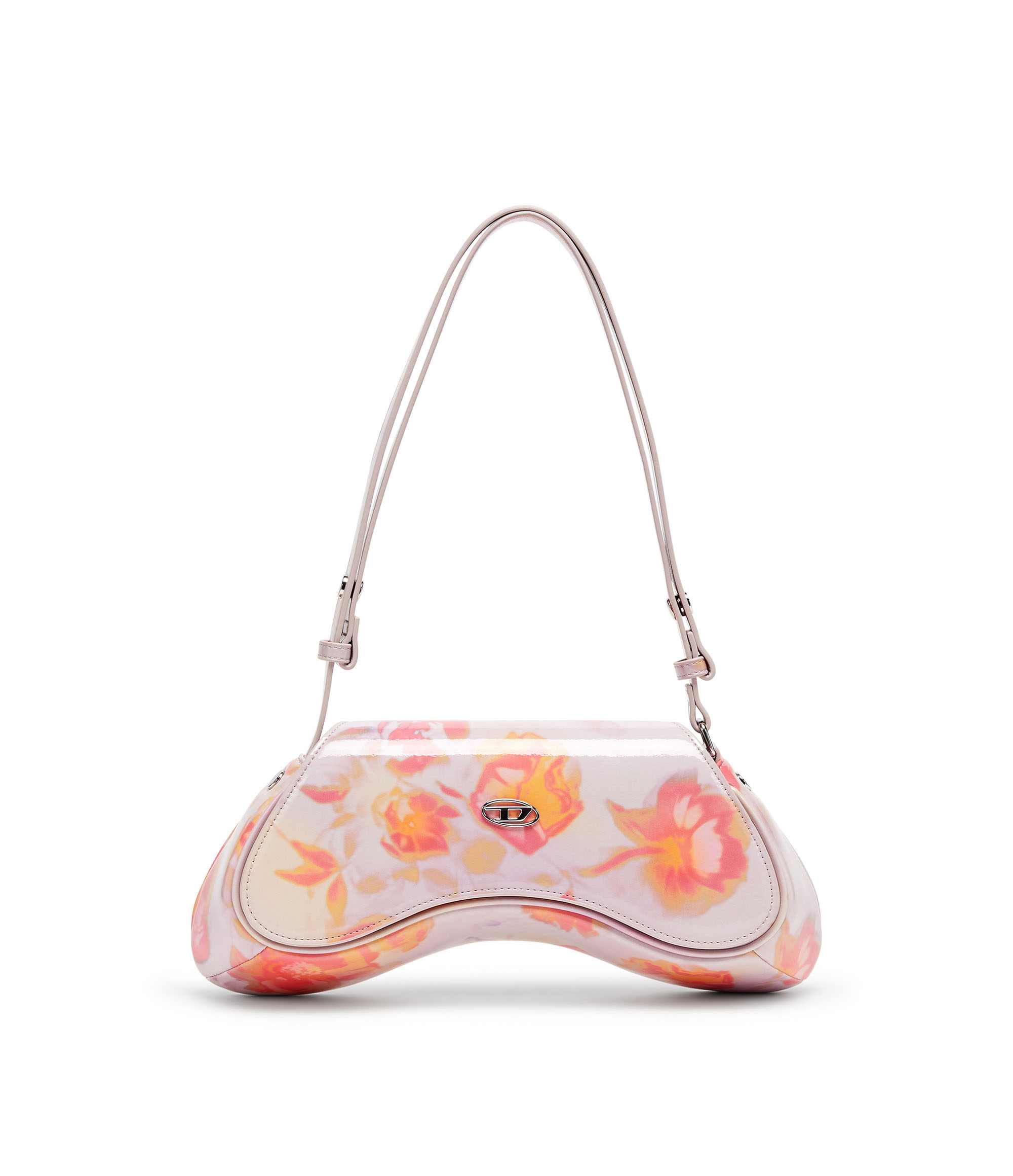 Orange/Gray Flowers Play-Glossy printed crossbody bag