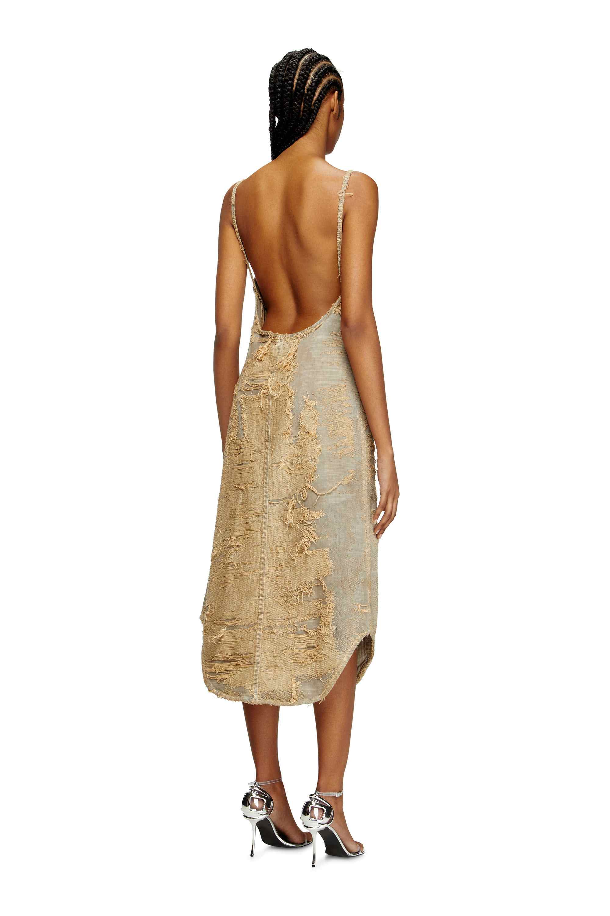 Beige Dress in overdyed floating-thread denim