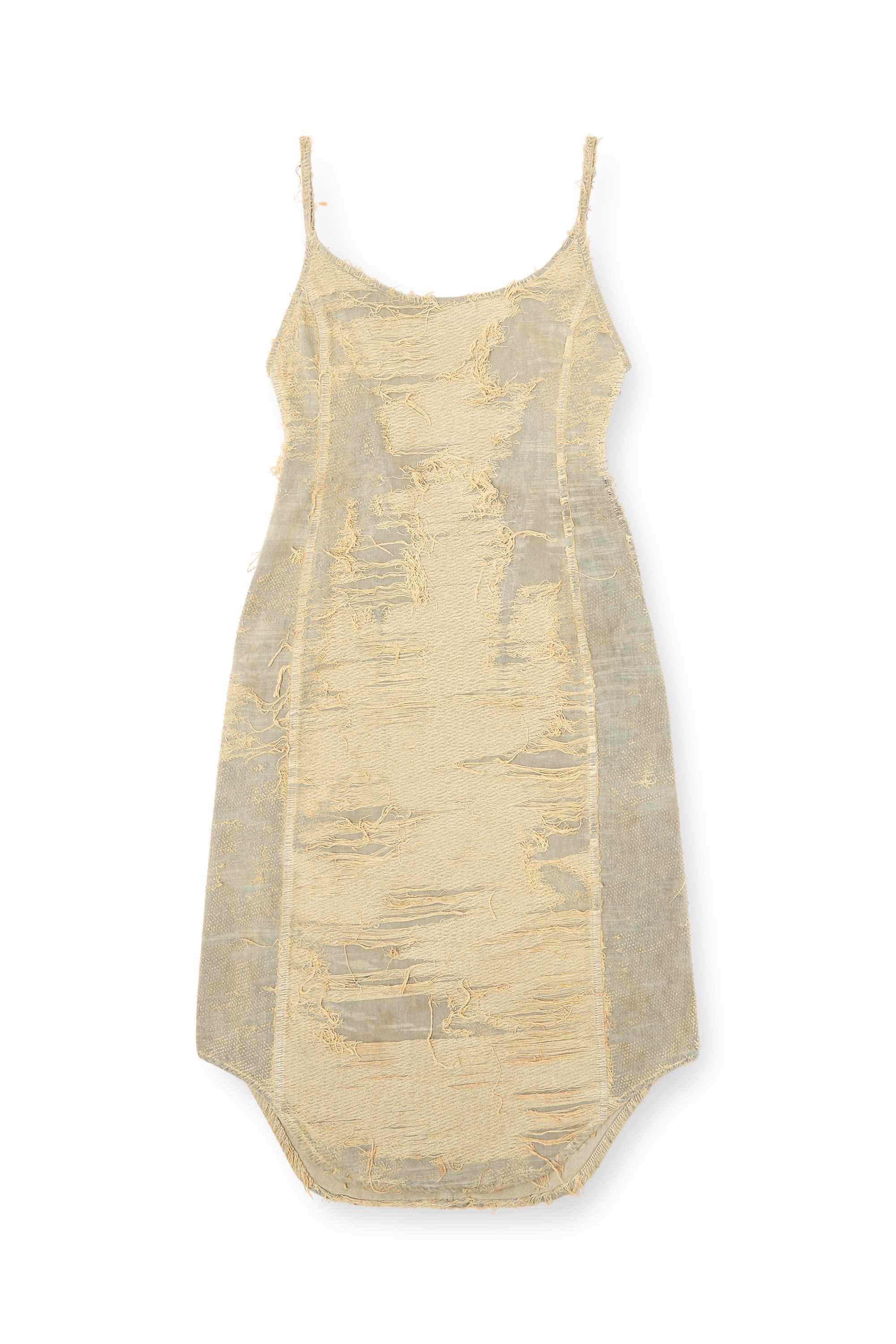 Beige Dress in overdyed floating-thread denim