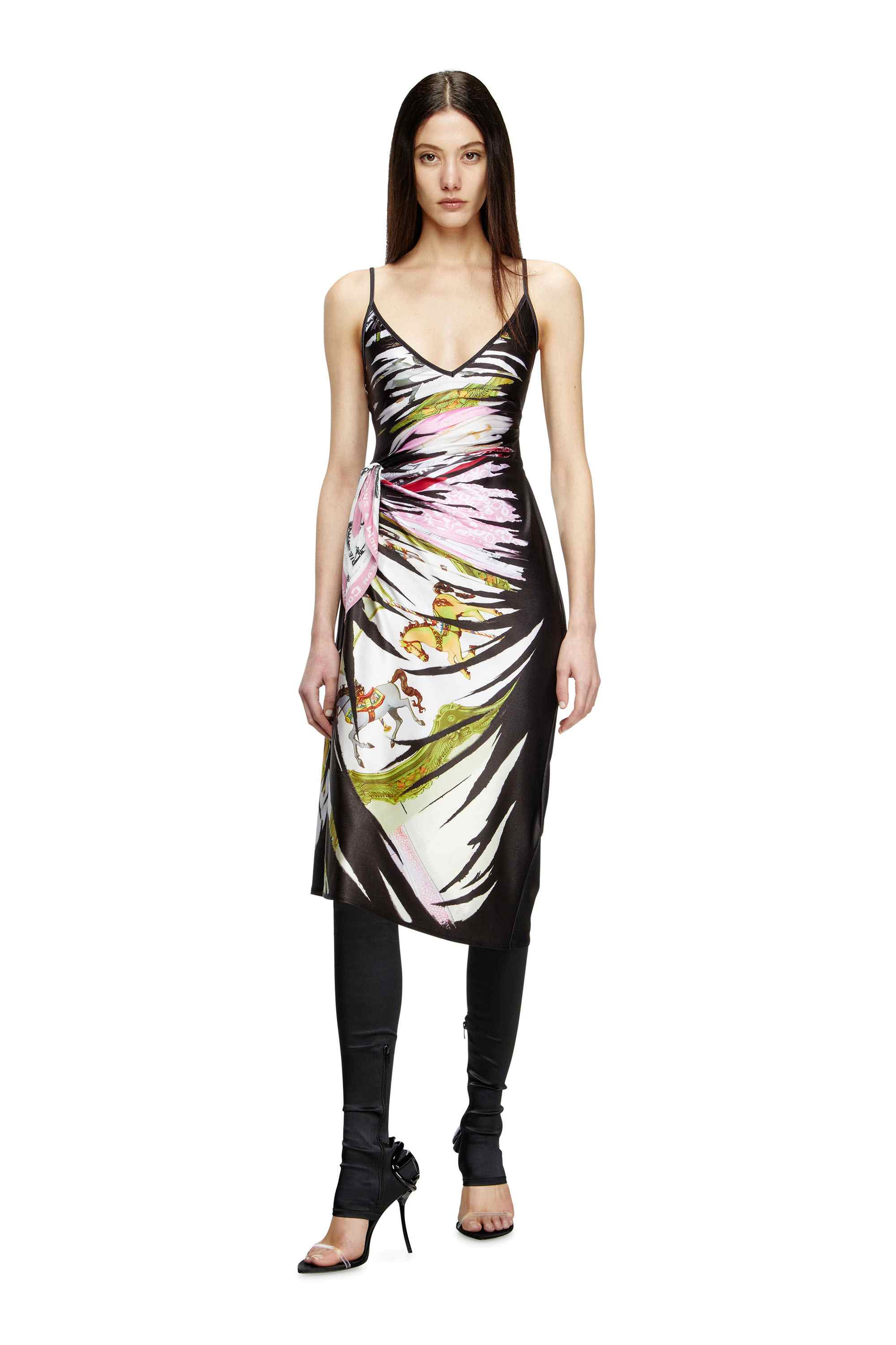 Black Draped midi dress with bandana print