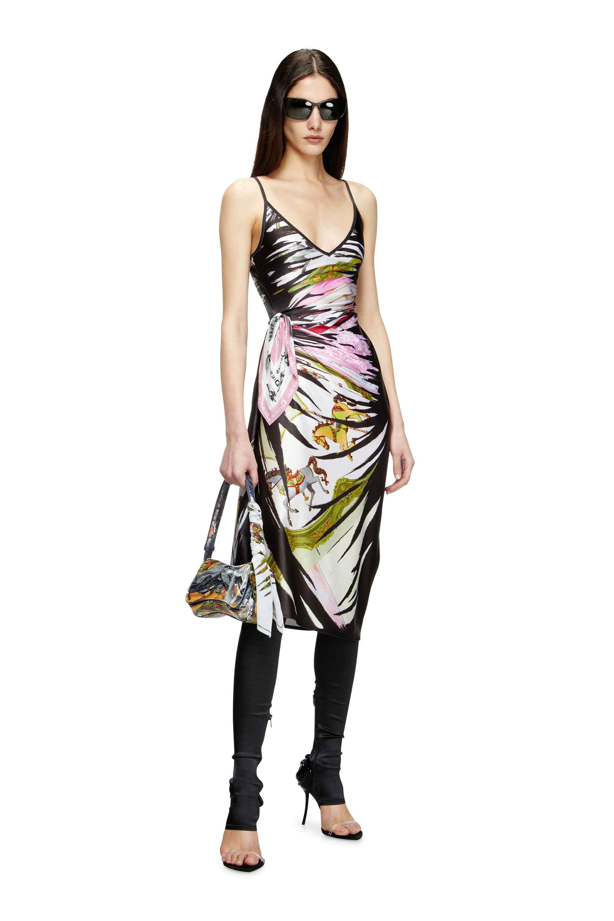 Black Draped midi dress with bandana print